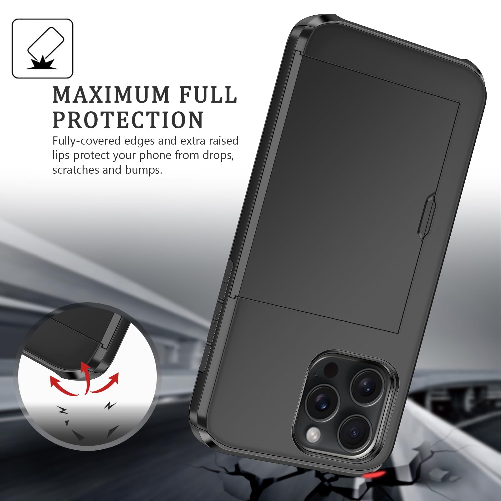 IPhone 16 Pro Max Hülle Mit Kartenfach & Ständer – Bis Zu 5 Karten, Militärgeschützt, Stoßfest