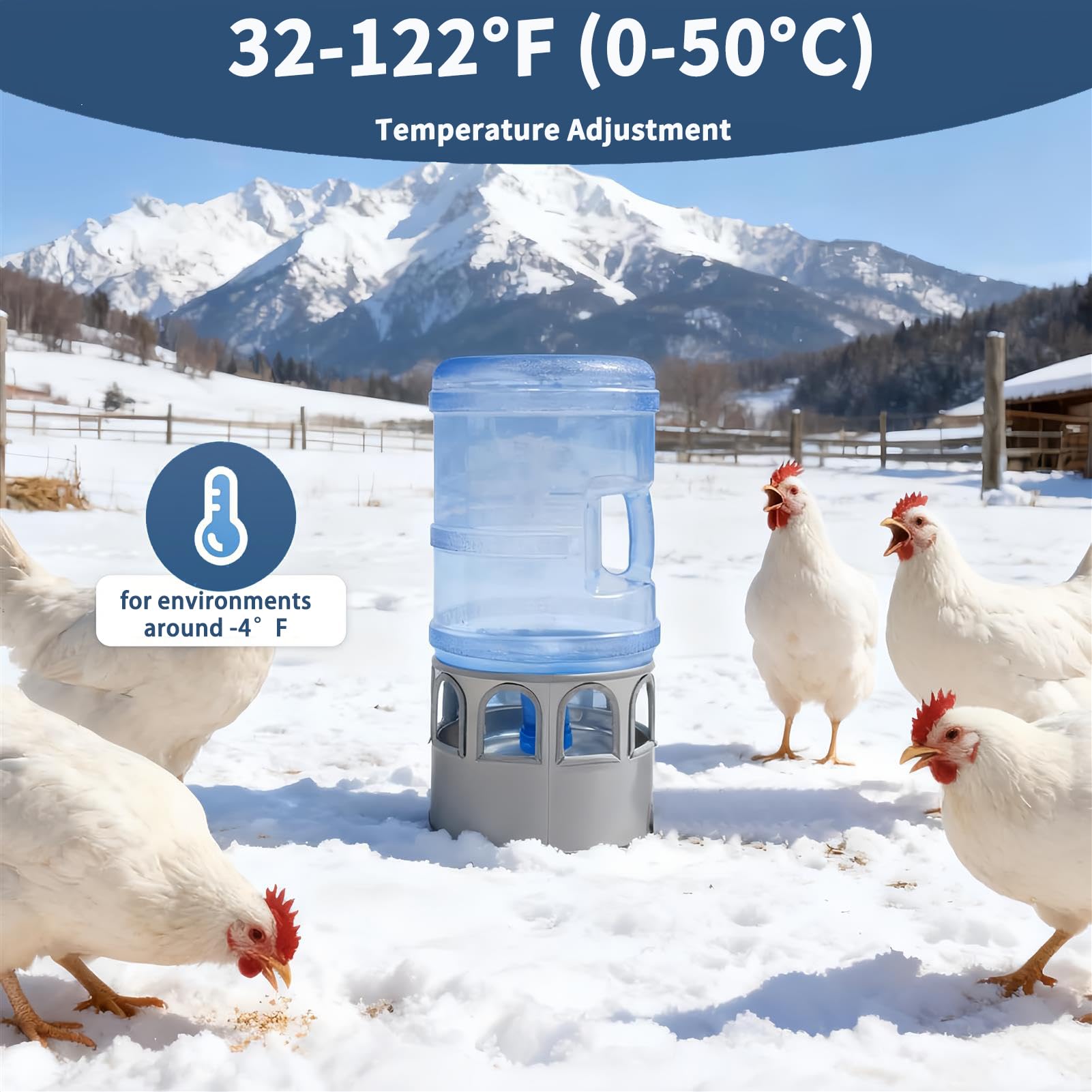 Calentador De Agua para Pollos, Bebedero Calefactado para Pollos De 80 W, con Temperatura Ajustable, Descongelador De Agua para Aves De Corral para El Invierno