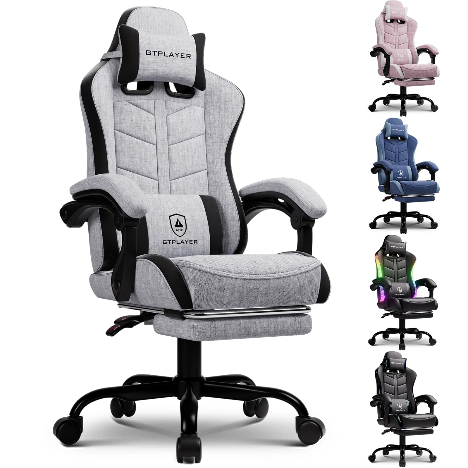 GTPLAYER Gaming Chair with Footrest, Computer Gaming Chair for Adults and Kids, Height Adjustable Gamer Chair with 90-155° Recline & Removable Headrest Lumbar Support,Colorful Black