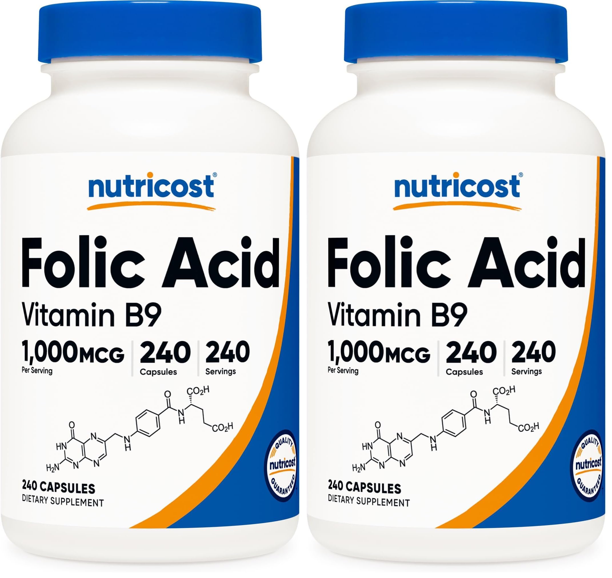 Nutricost Folic Acid (Vitamin B9) 1000 mcg, 240 Capsules (Pack of 2) 240 Count (Pack of 2)