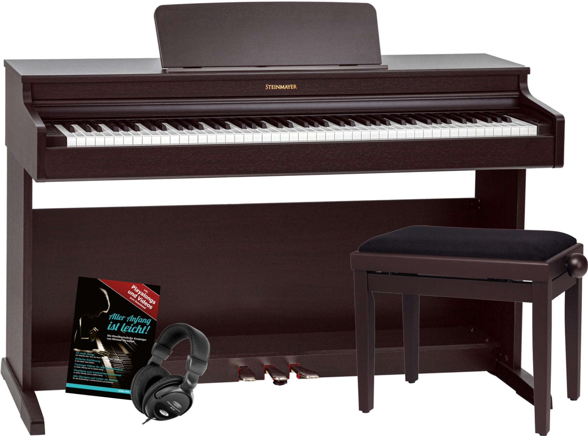DP-321 RW Digitalpiano - 88 Tasten mit Hammermechanik - Ebony/Ivory Touch - Bluetooth Audio/MIDI - Set inkl. Klavierbank, Kopfhörer und Schule - Rosenholz