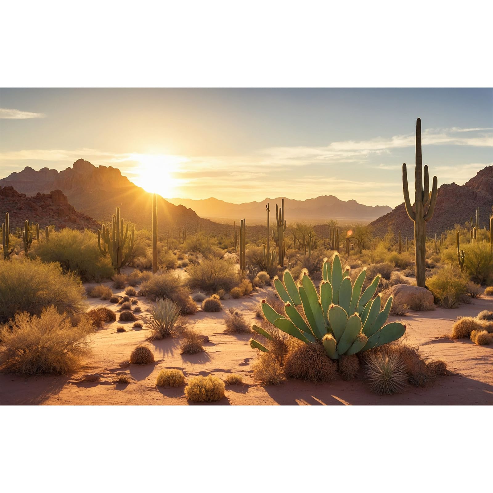 Reptile Habitat Background Sunset Desert Tank Decors Saguaro Cactus Arid Mountain Range Terrarium Background Cacti Sand Dunes Aquarium Background