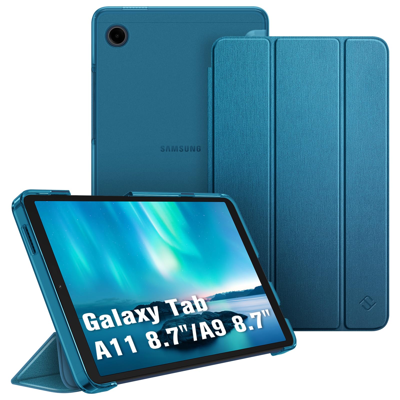 FINTIE Case for Samsung Galaxy Tab A11 8.7 Inch 2025/ Galaxy Tab A9 8.7 Inch Screen Size, Ultra Thin Protective Case with Translucent Back Cover for Tablet A11/ A9, Peacock Blue