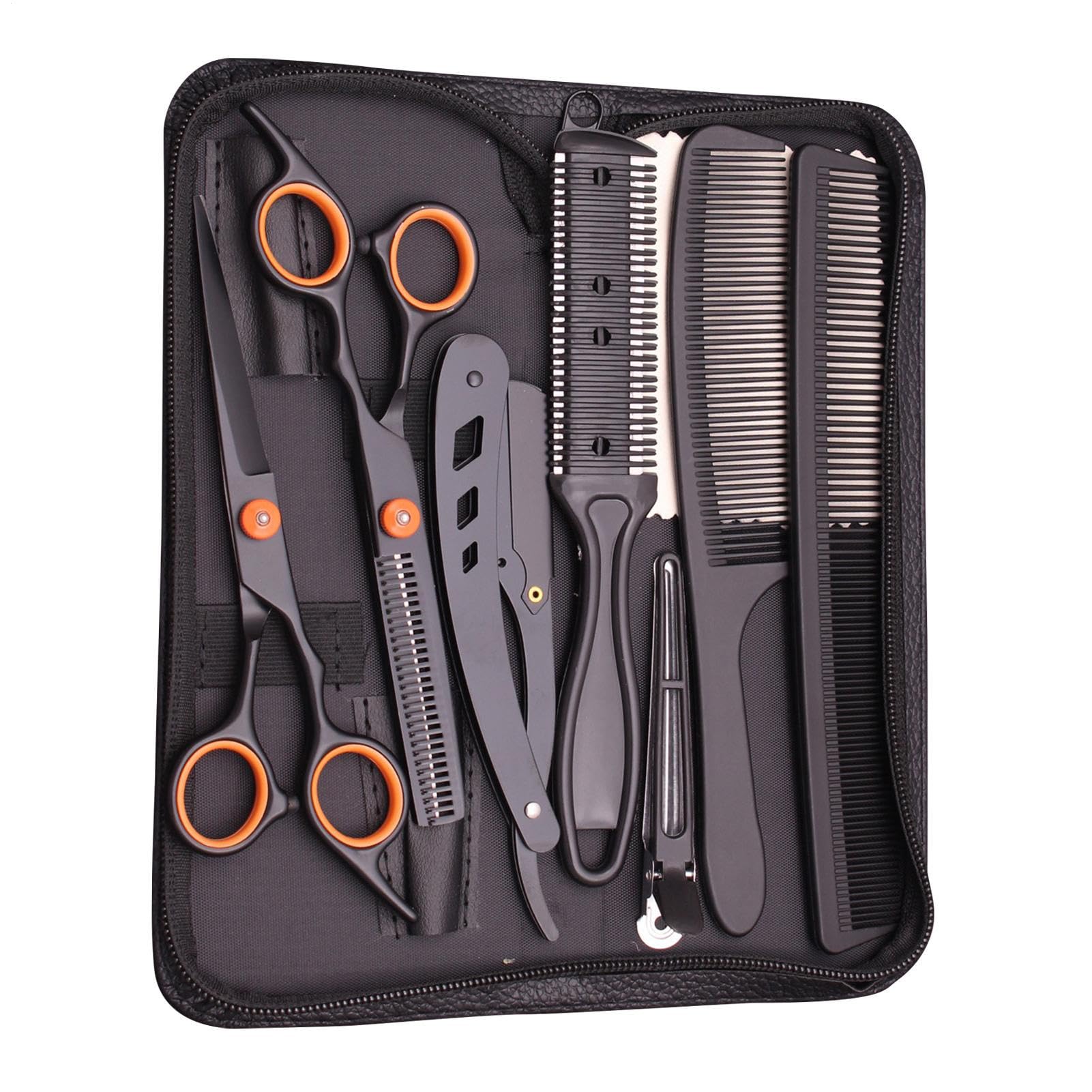 Juego de corte de pelo de peluquería - Juego profesional de cortapelos de acero inoxidable, tijeras rectas, tijeras dentales | Cortapelos para hombres y mujeres, corte de pelo en casa con navaja de