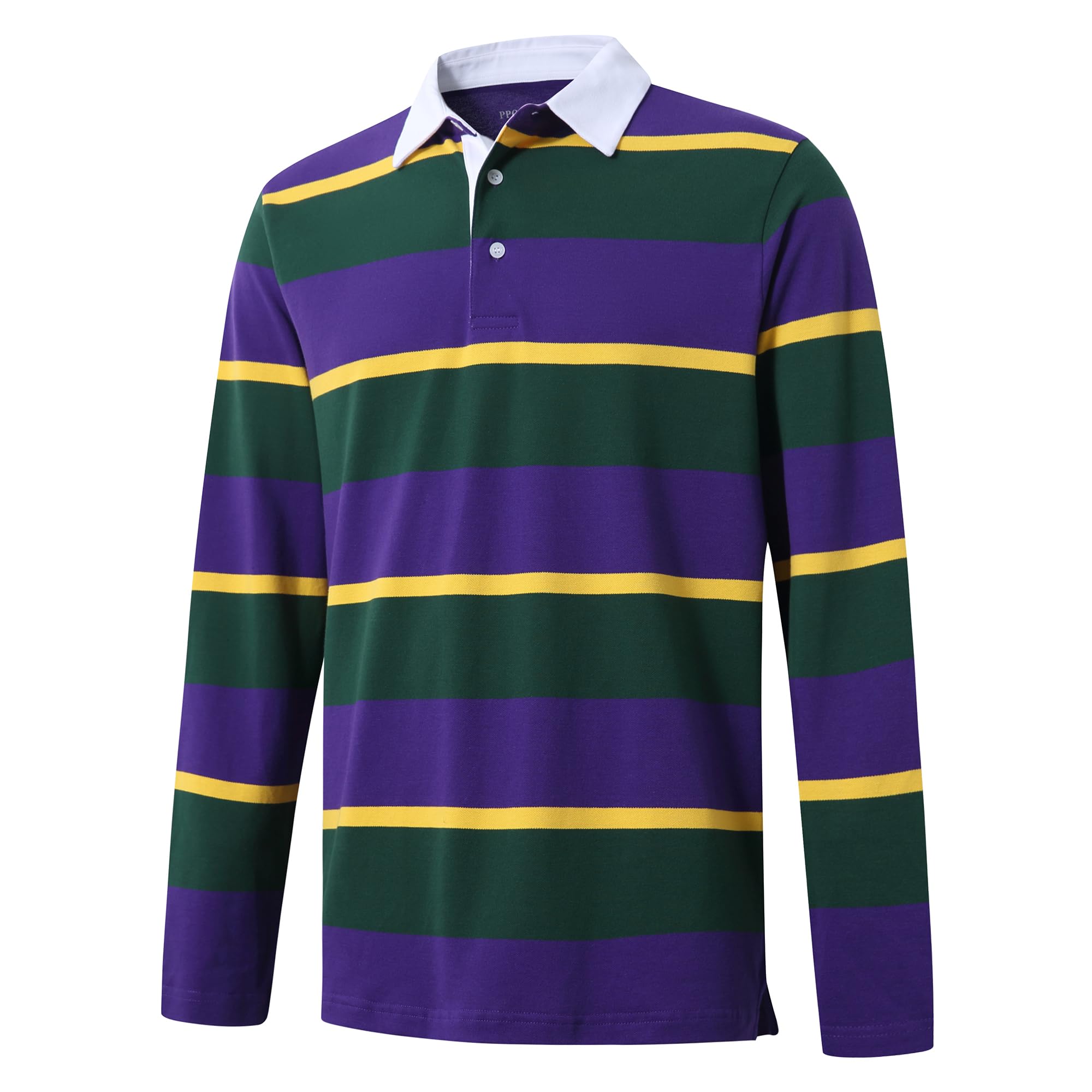 Men's Polo Shirts Long Sleeve Striped Dry Fit Casual Collared Pique Golf Polo Shirts for Mens