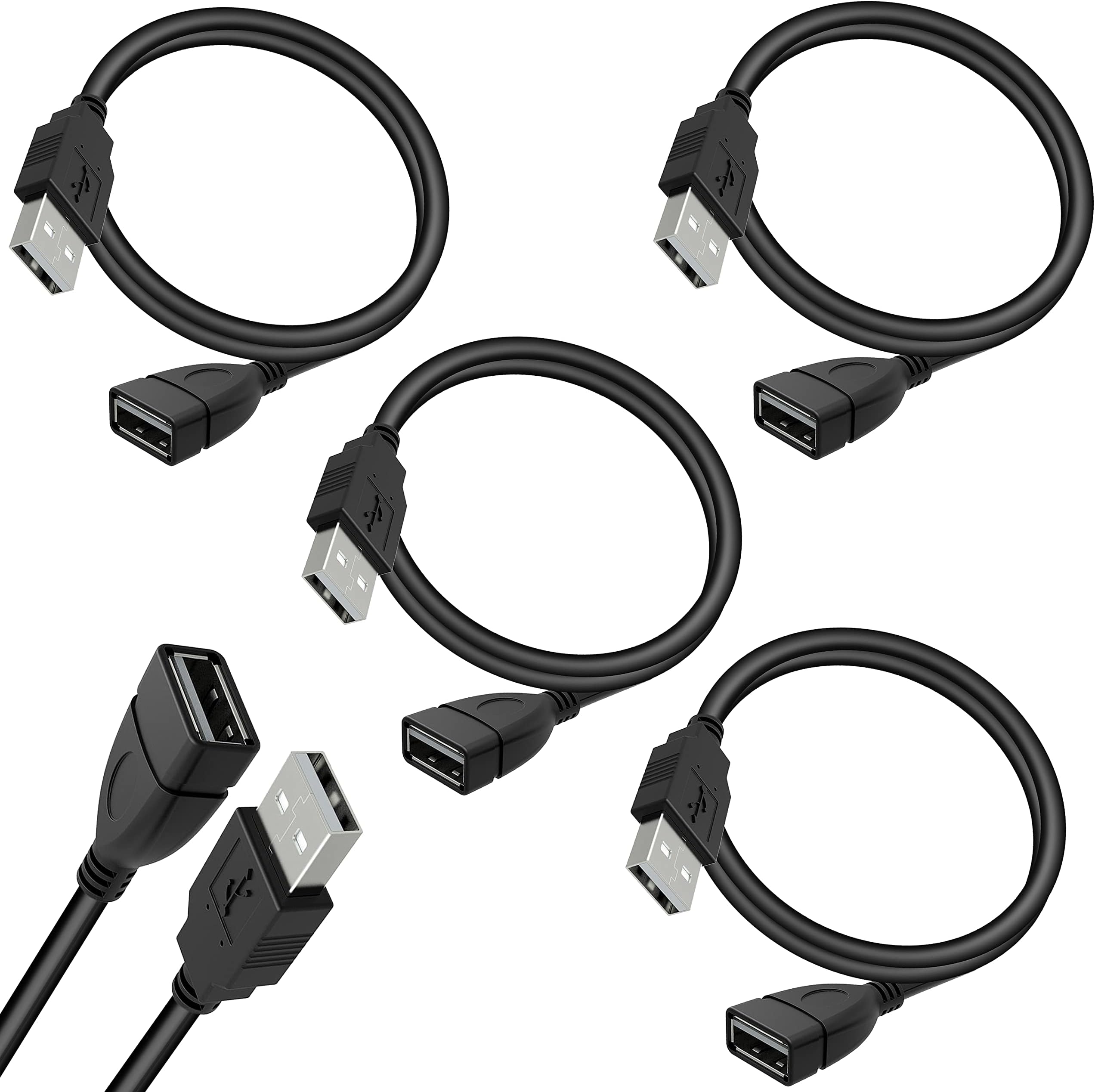 SAITECH IT4 Pack (50cm – 1.5 feet) Short USB 2.0 Extension Cable, USB 2.0 A Male to Female High Speed USB Extension Cord - Black
