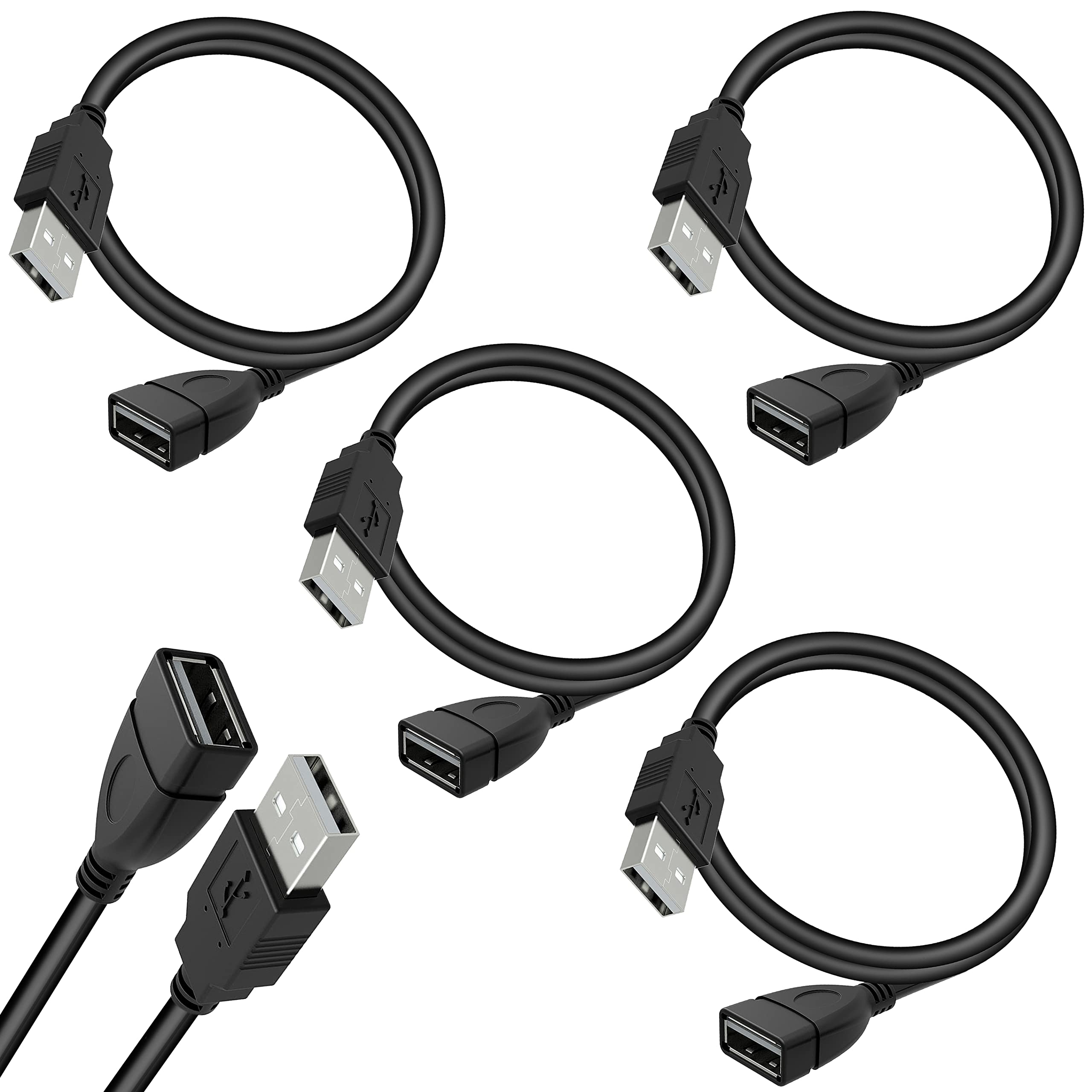 SAITECH IT4 Pack (50cm – 1.5 feet) Short USB 2.0 Extension Cable, USB 2.0 A Male to Female High Speed USB Extension Cord - Black