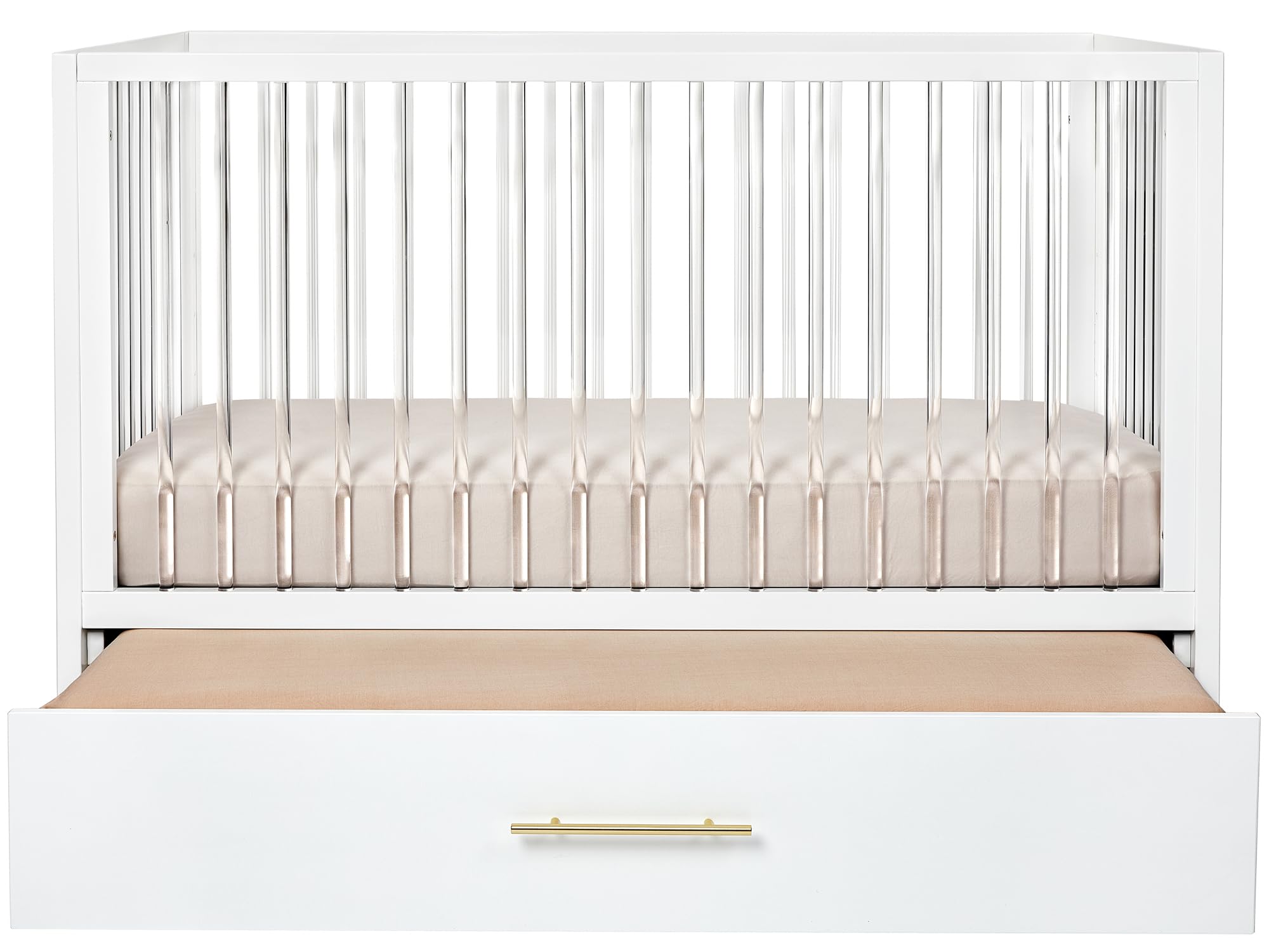 HushCrib Convertible Crib w/Trundle - Converts from Crib to Toddler Bed - Adjustable Baby Crib & Drawer, Baby Bed (Acrylic)