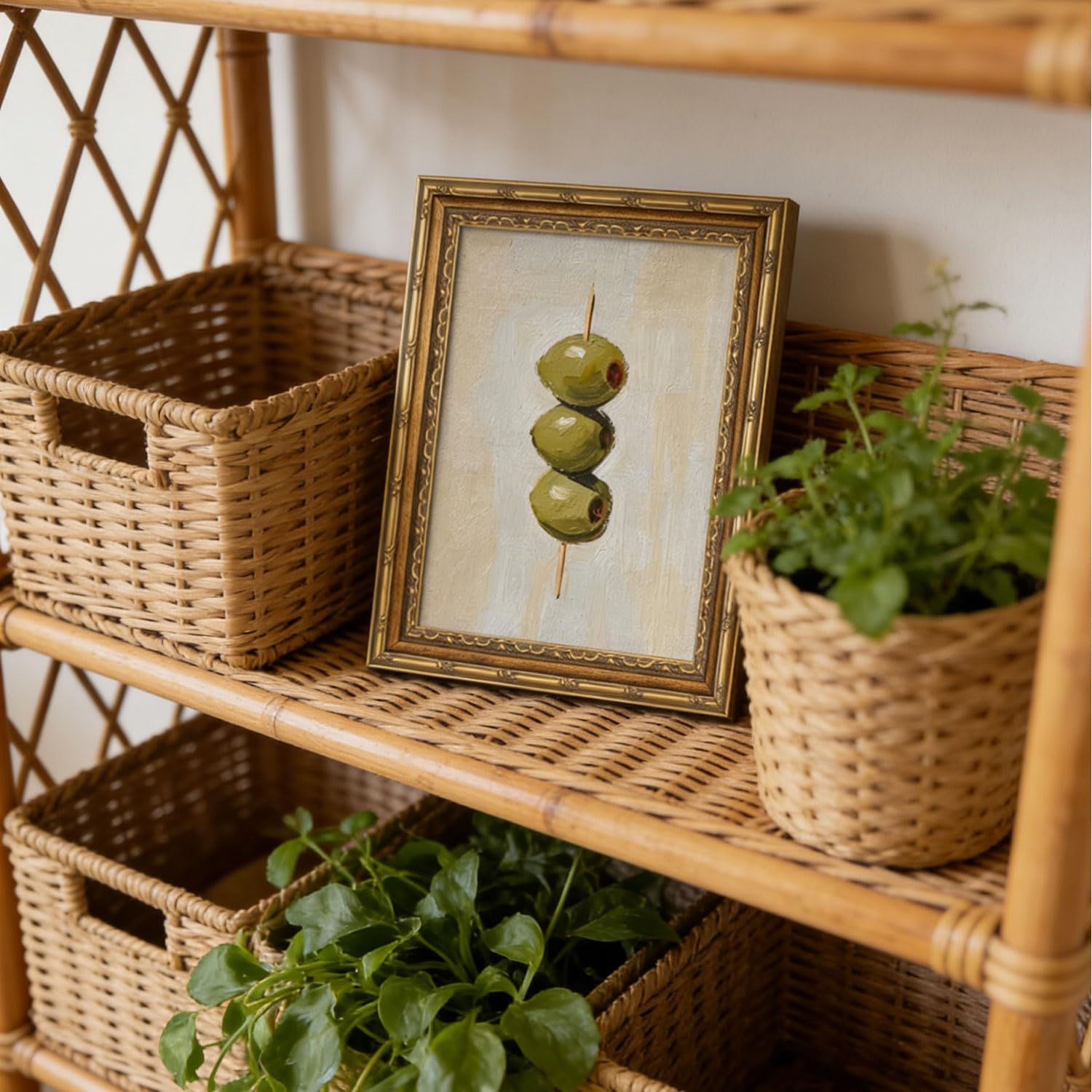 Gold Framed Wall Art Vintage Dirty Martini Olives Wall Art Retro Green Olives Cocktail Bar Cart Wall Decor Picture Summer Trendy Minimalist Kitchen Poster Print for Living Room Dining Room 9x11in - 4