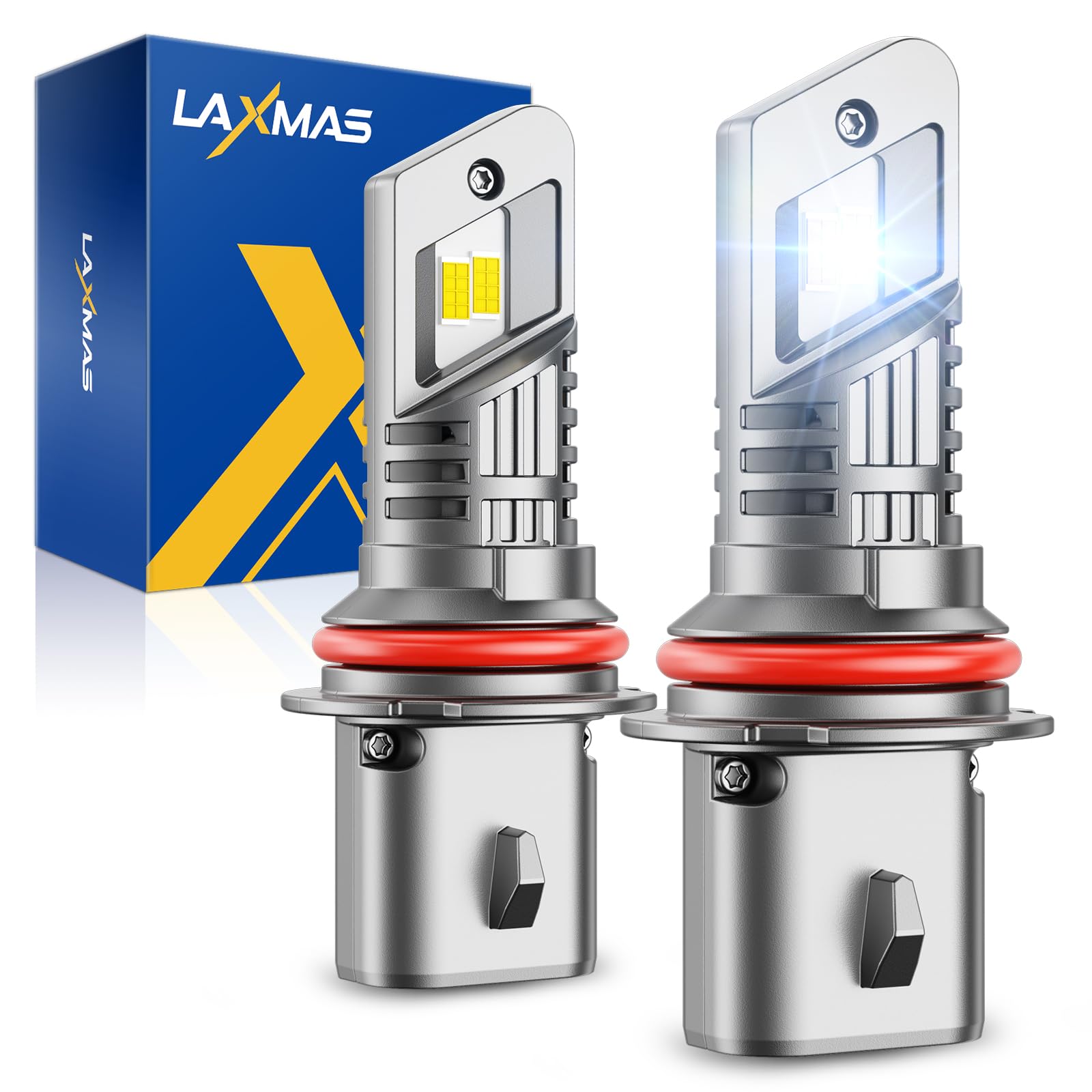 Laxmas 32000LM 9007 Bulbs, 6500K Cool White 9007 Fog Lights with 15000RPM Cooling Fan, wireless, IP67 Waterproof, Plug-N-Play, Pack of 2