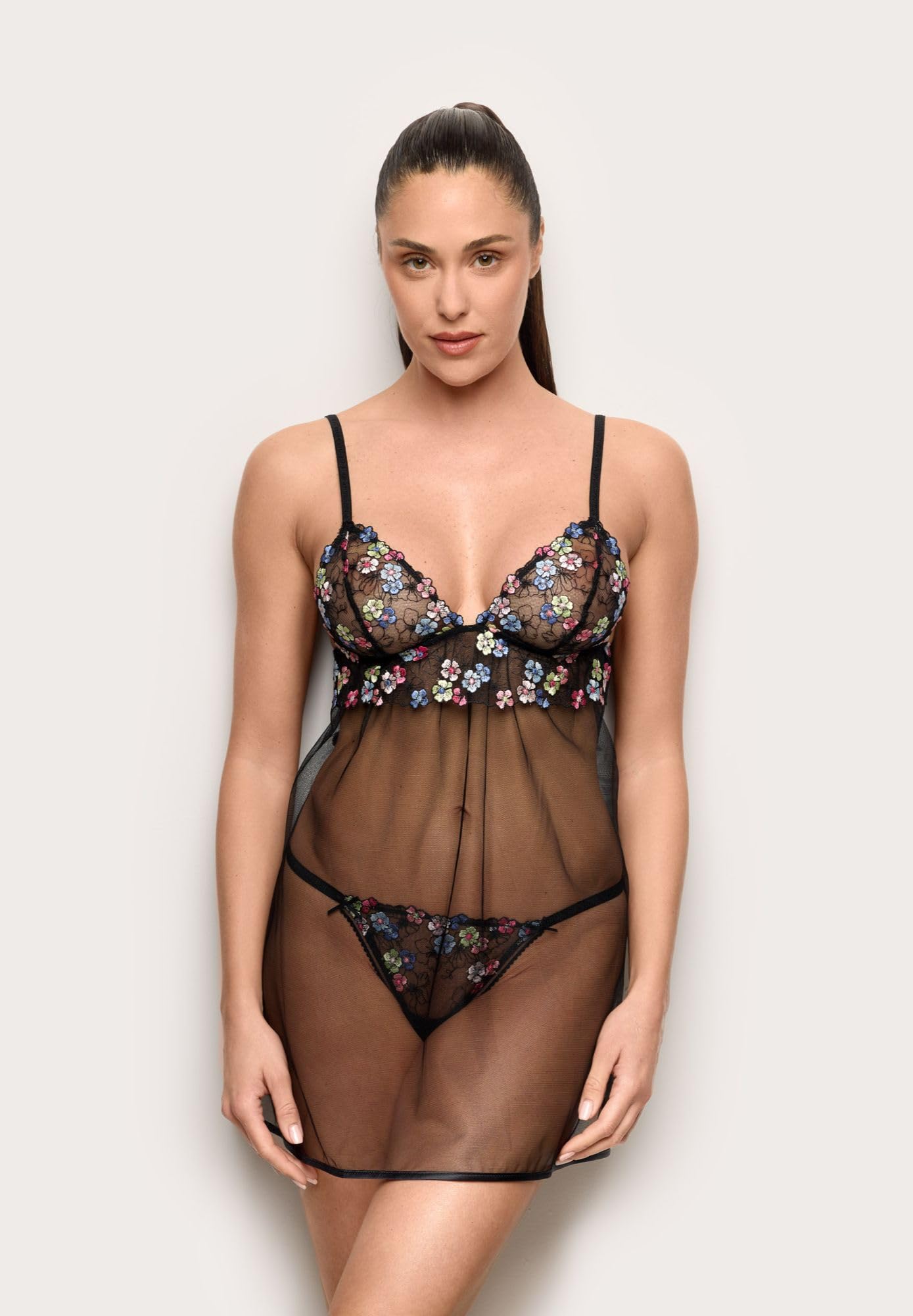 YAMAMAY - Sottoveste Spalline Fini Regolabili, Nero, Linea Milli, Donna