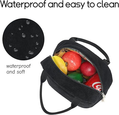 Miniatura 4 de Bluboon Bolsa de almuerzo para mujeres y hombres, linda bolsa de almuerzo de pana, reutilizable, aislada, gran capacidad, reutilizable, aislada,