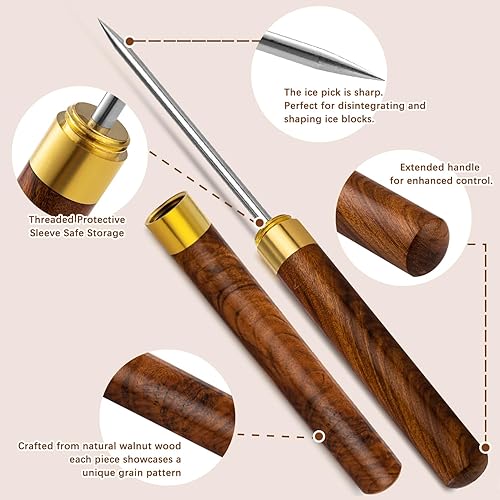 Miniatura 2 de QiBaLee 2 palillos de hielo para romper hielo. 9 pulgadas de largo. Tapas de madera seguras y asas de madera antideslizantes. Fácil de almacenar.