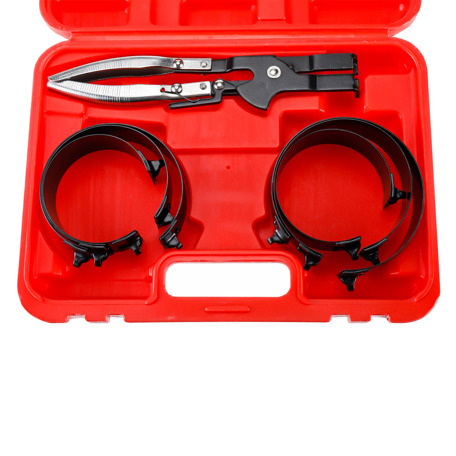 BTSHUB Piston Ring Compressor Set, 1pc Ratchet pliers and 6 pcs Piston Ring Bands (2-7/8 inches to 4-3/8 inches)