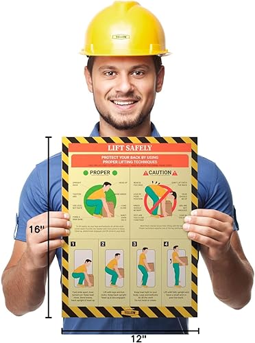 Miniatura 5 de Yellow Safety - Póster de instrucciones de elevación adecuadas, no laminado, 12 x 16 pulgadas, seguridad en el lugar de trabajo