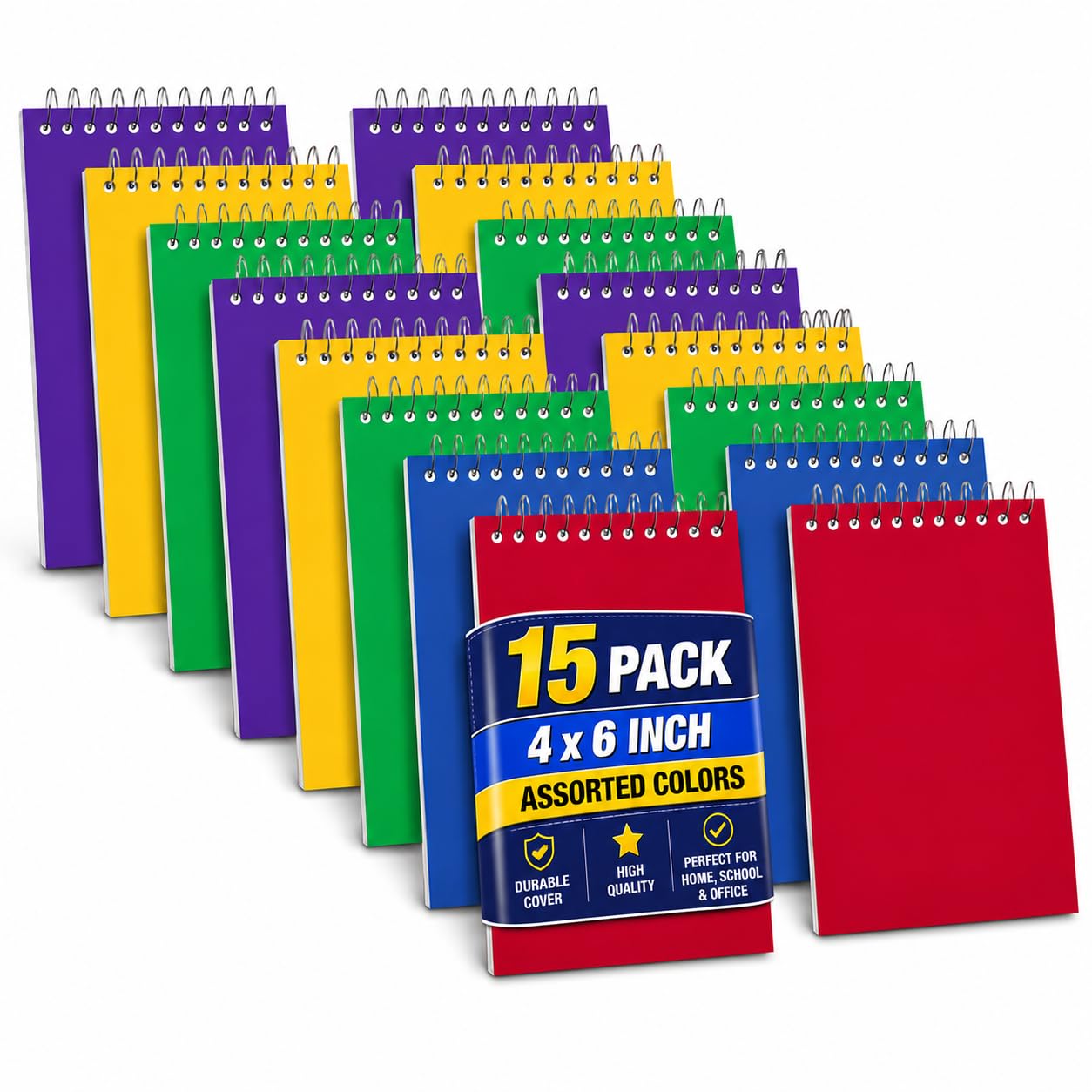 1InTheOffice Blocchi per appunti rilegati a filo, 10,2 x 15,2 cm, colori assortiti, 50 fogli/blocchetto, (15 blocchetti)
