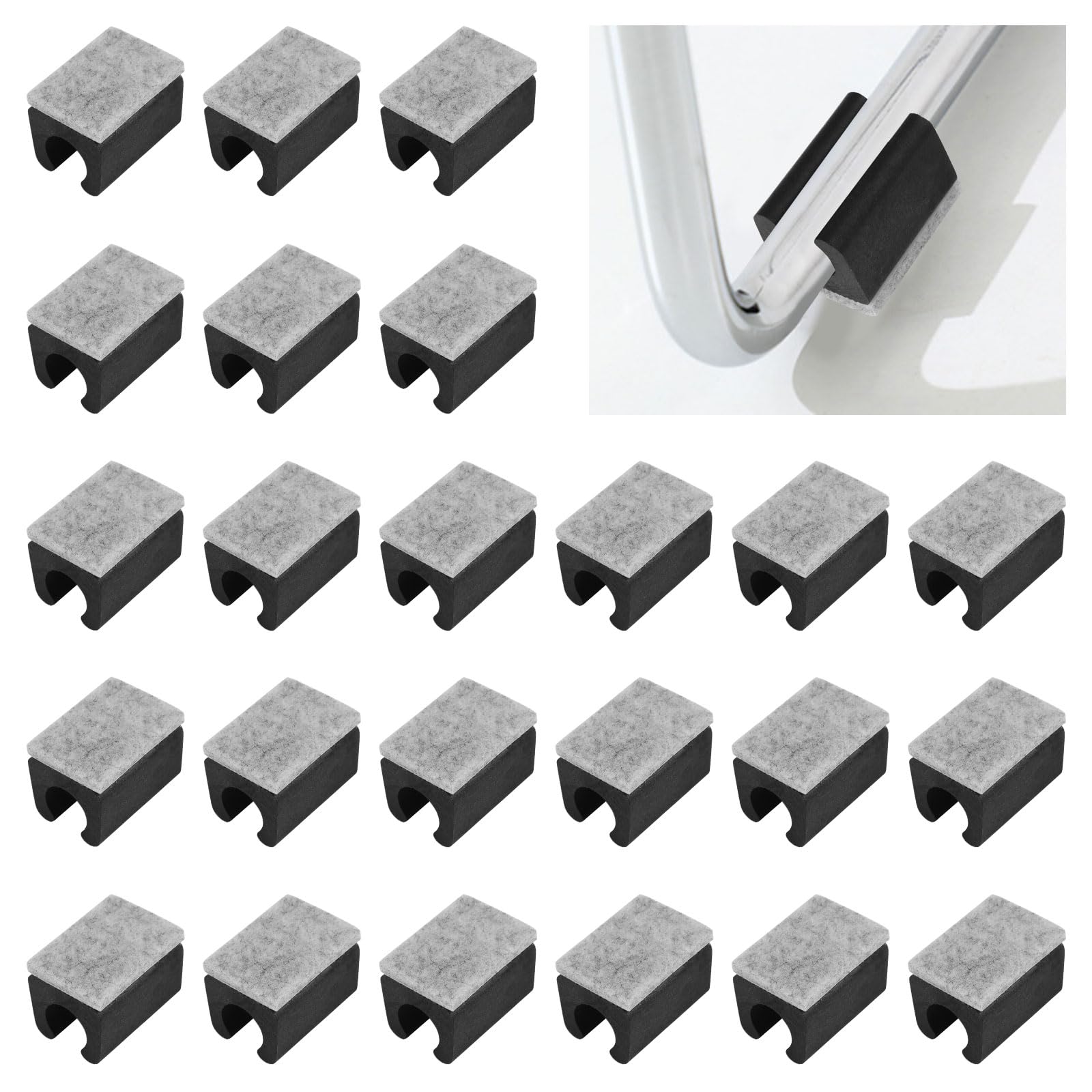 UFURMATE 24Pcs Chair Pads 12mm Plastic Chair Leg Floor Protectors with Felt Pads U Shaped Furniture Feet Protectors Non-Slip Rectangle Tubular Legs Caps (Black) — image 1