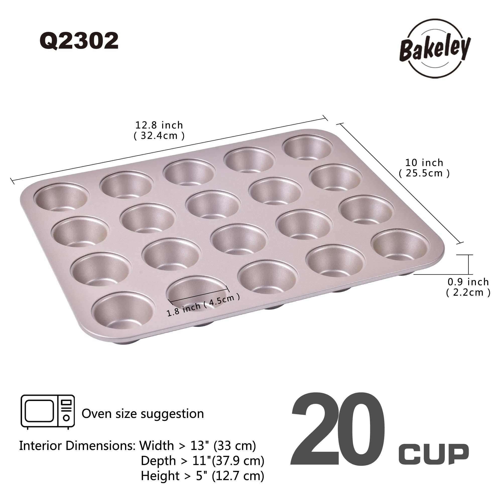Mini molde para magdalenas, 20 cavidades antiadherente, mini molde para hornear cupcakes para horno (oro champán)