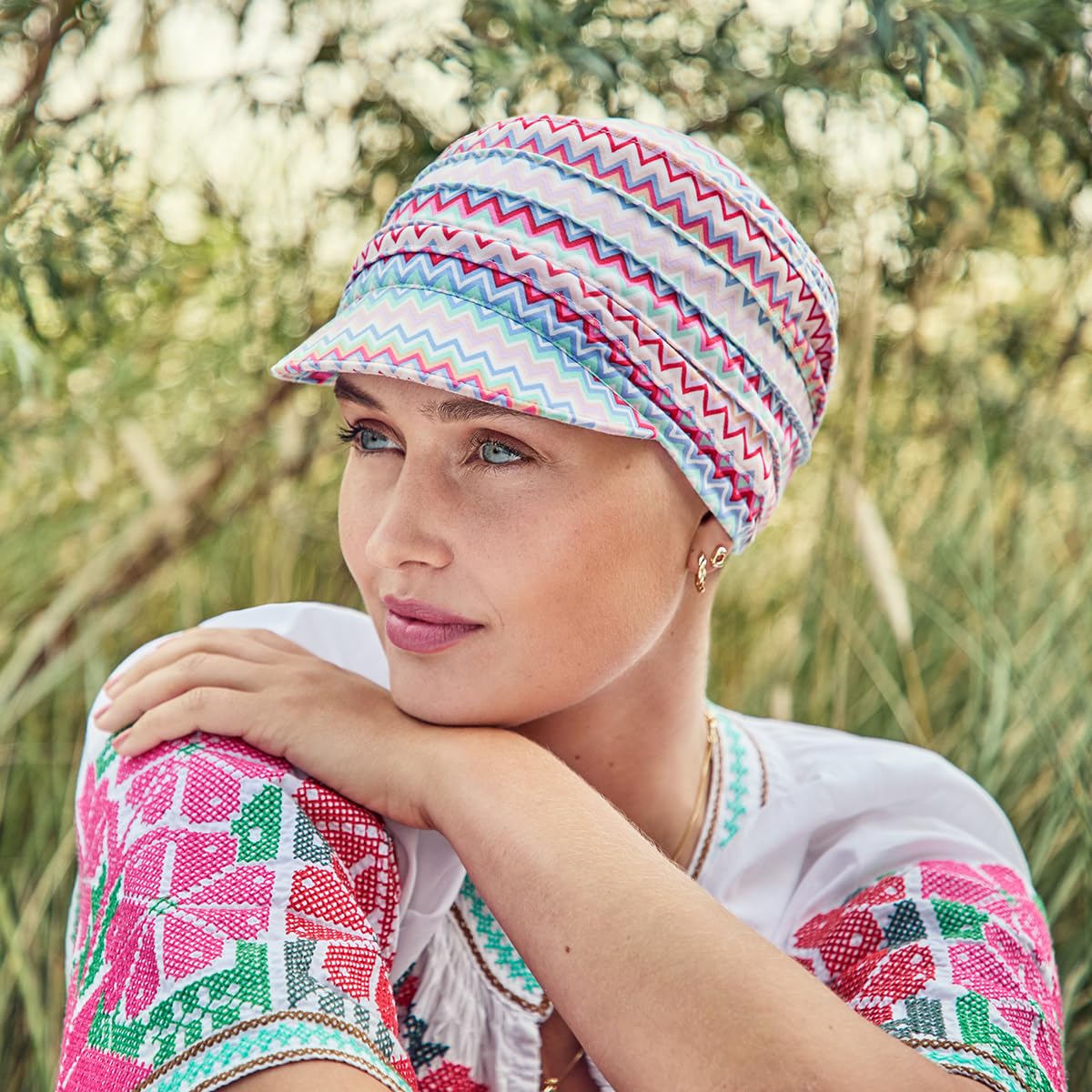 Christine Headwear Gorro Oncológico HocYoga Cap Zigzag Vibes 1600-4079 | Gorra Quimioterapia de Bambú Estampada Factor Solar 50+