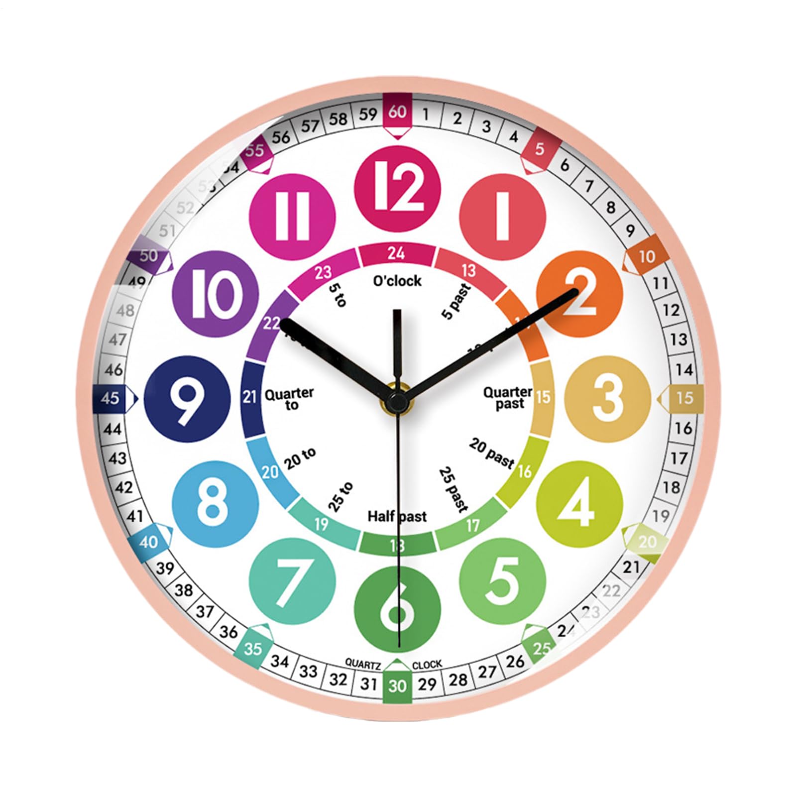 Teaching Clocks for Kids, Educational Learn to Tell Time Clock 10 Inch, Analog Kids Clock Colorful Room Wall Decor, Telling Time Teaching for Study Room