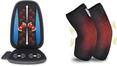 Comfier Paquete de masajeador de espalda y rodilla | Cojín de asiento de masaje de tejido profundo, almohadilla para silla de masaje para alivio