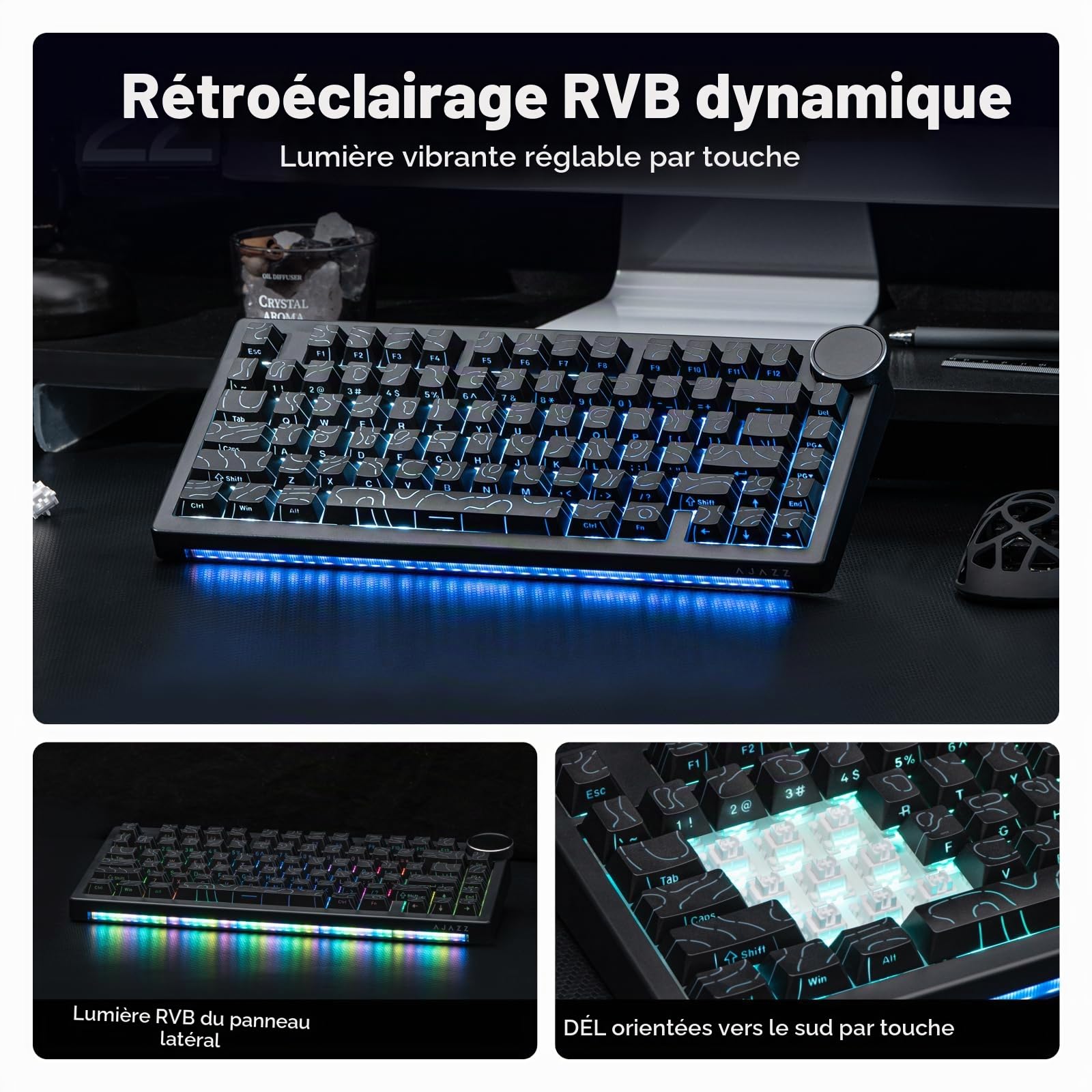 EPOMAKER AJAZZ AK820 V2 Clavier Gamer Mécanique Tri-Mode, Gros Bouton