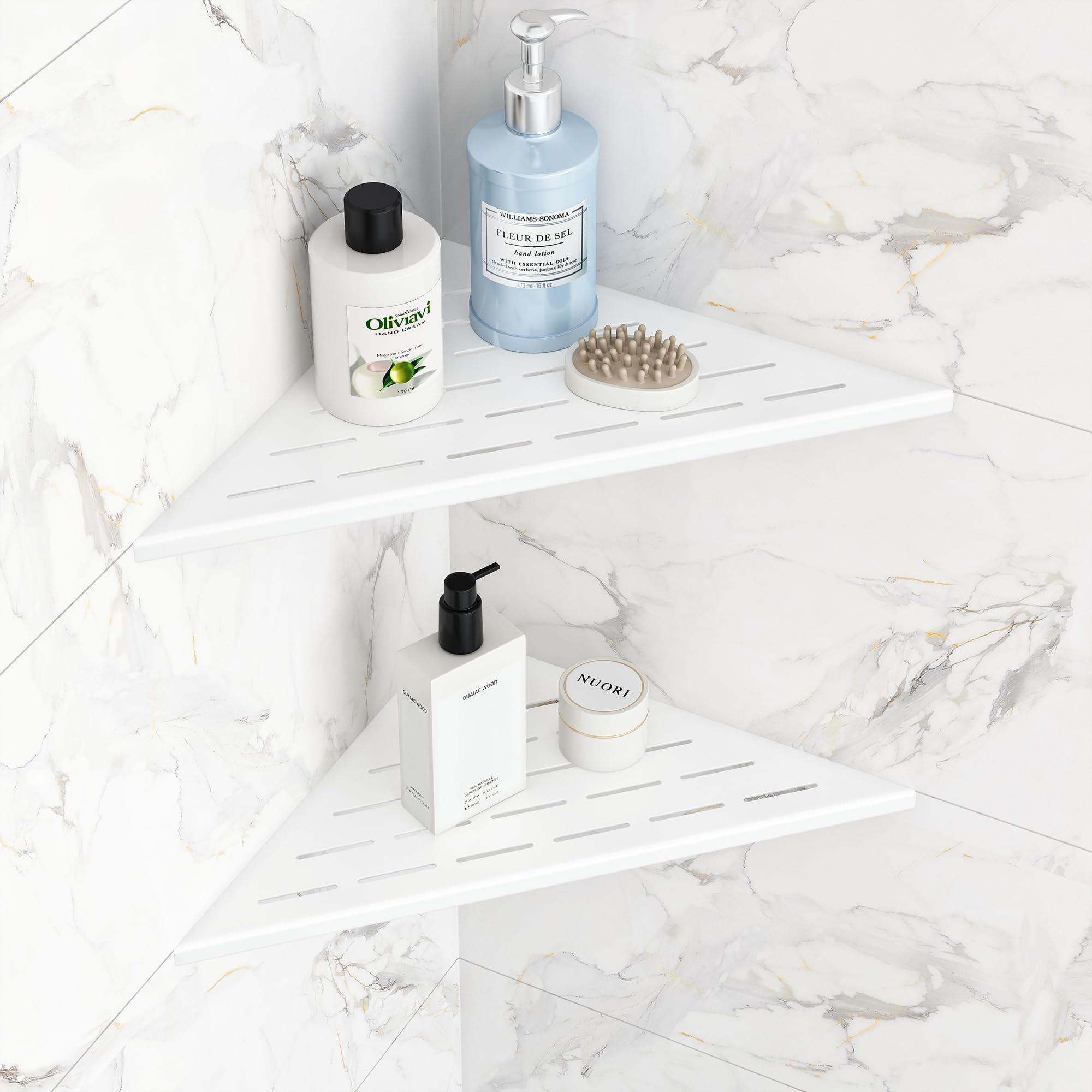 Corner Shower Shelves, 12” Recessed Tile Shower Shelf, 304 Stainless Steel Grout in Corner Tile Shower Shelves, No Drilling, Matte White, 2 Pack