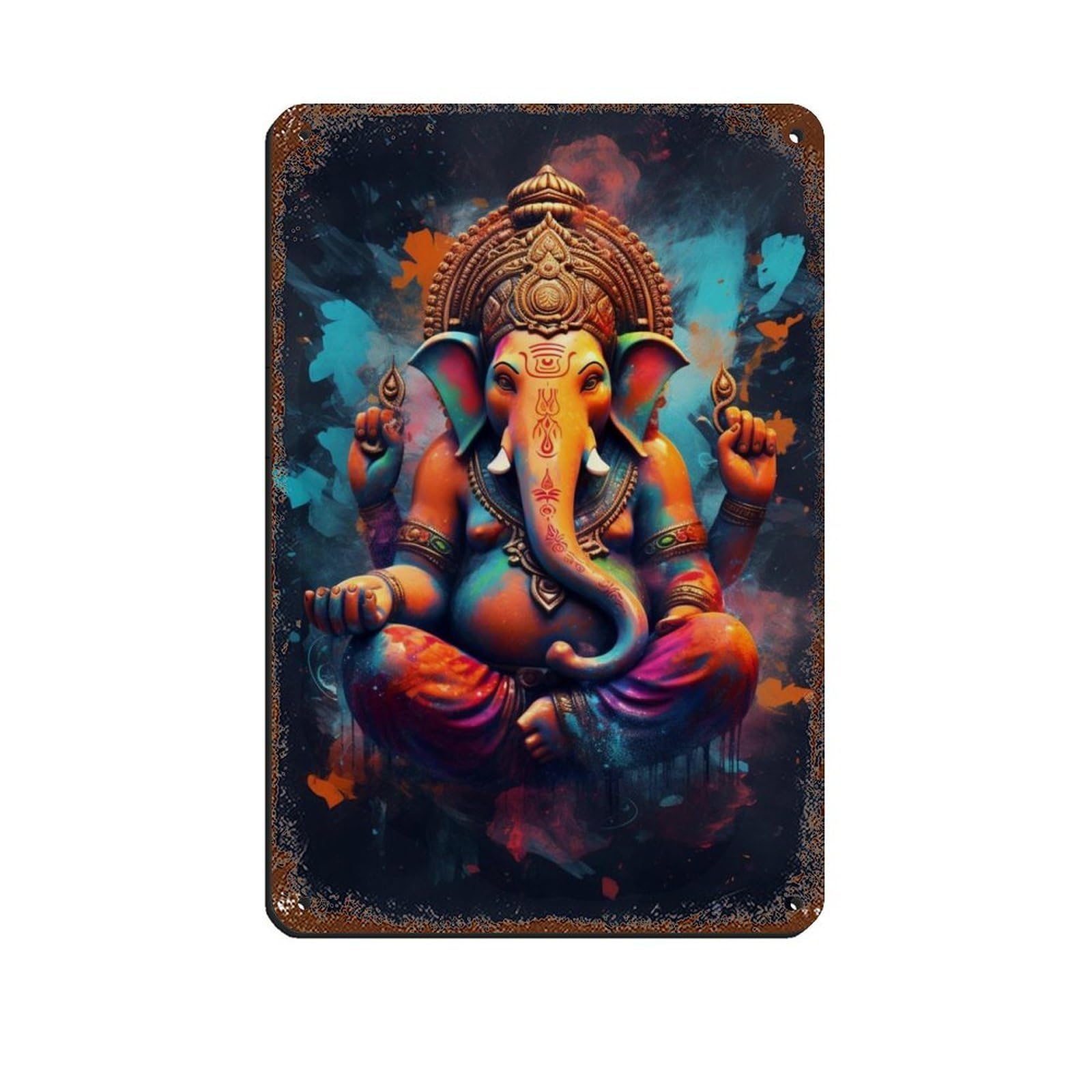 Hindu Ganesha Decor (4) Retro Poster Metal Tin Sign Chic Art Retro Iron Painting Bar People Cave Cafe Family Garage Poster Wall Decoration 8x12inch(20x30cm)