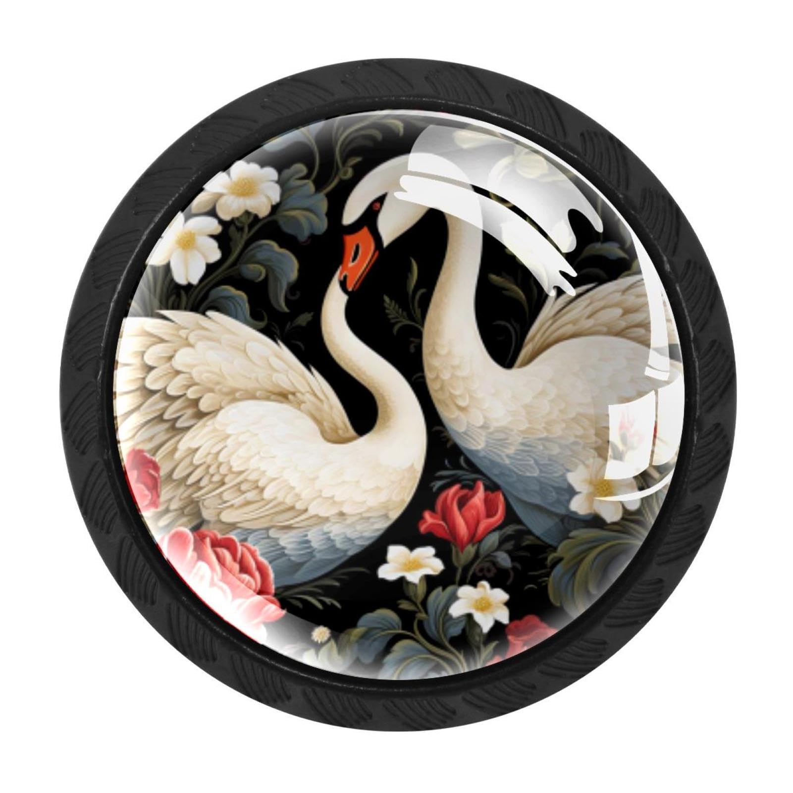 CHENZZZZ Swan Drawer Knobs Pull Handle Crystal Glass Circle Shape Cabinet Drawer Pulls Cupboard Knobs with Screws for Kitchen Cupboard Dresser Wardrobe etc
