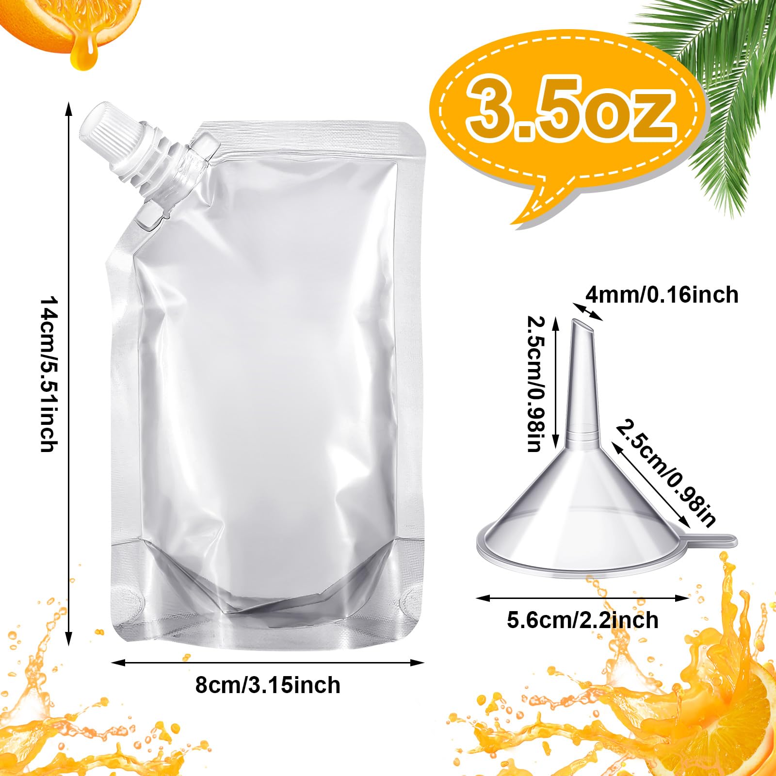200 bolsas de plástico reutilizables a granel, bolsas de plástico transparentes a prueba de fugas, con embudo para fiestas, viajes, conciertos, deportes al aire libre (3.5 onzas) 2