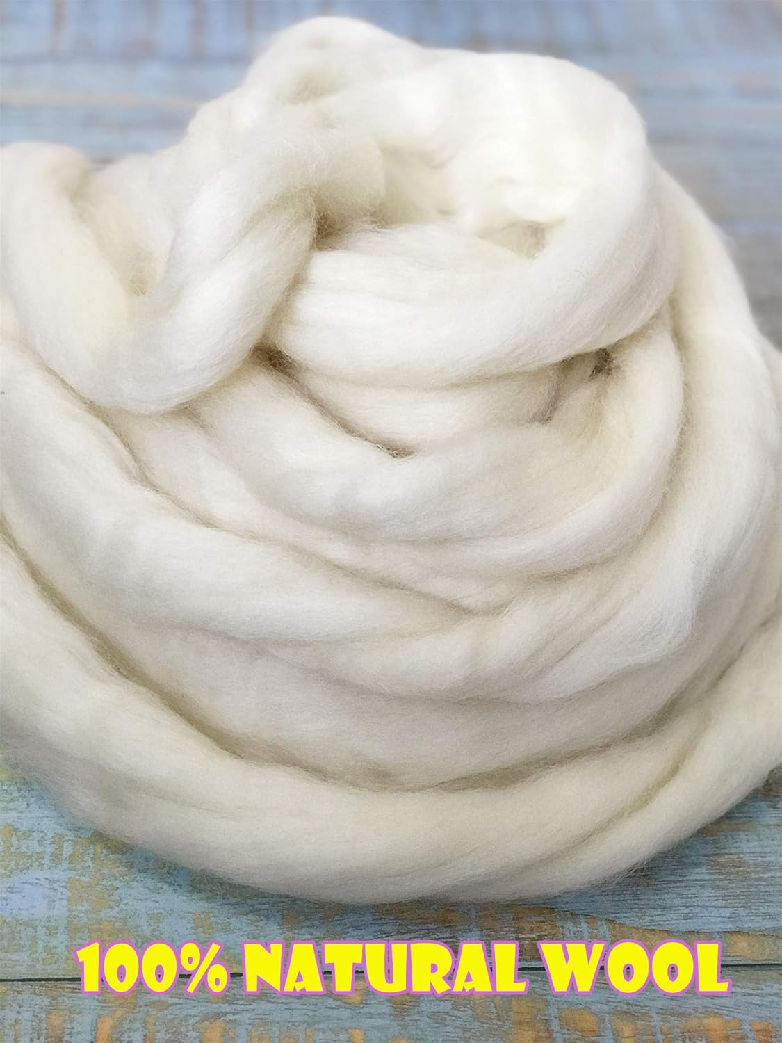 T.F GHG 1LB 100% Natural Wool Roving, Super Clean Wool Filler for Stuffing, Needle Felting, Blending, Batting, Hand Spinning DIY Project, Pillow and Dryer Balls, Natural White, Un-Dyed, Ecru,58S Wool
