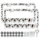 HCSS 2PCS Brown Cow Print License Plate Frames, Cute Animal Spots Aluminum Metal License Plate Holder, Rust-Proof Waterproof Car Decorative Tag Frames for Standard US 12x6 Inch