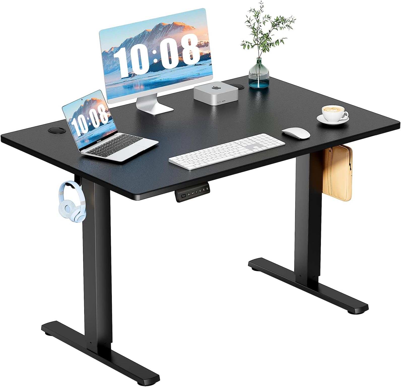 DUMOS Standing Desk with Whole-Piece Desktop Board,Electric Standing Desk Adjustable Height,Ergonomic Adjustable Desk with Memory Preset,ComputerStand Up Desk for Home Office,48 Inch(2 Packages),Black