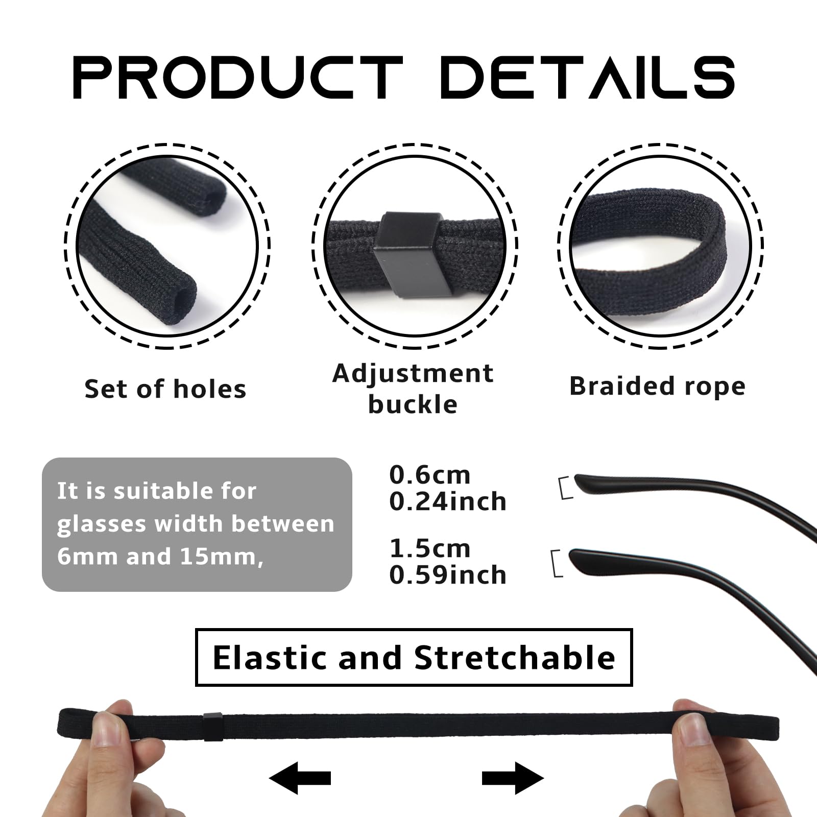 Qufiiry 5 Pcs Correas para Gafas Deportivas, Cordón Gafas, Sujeta Gafas, Ajustables para Gafas Deportivas, Cuerda de Gafas Antideslizante, para Correr, Acampar, ir de Excursión(Negro)