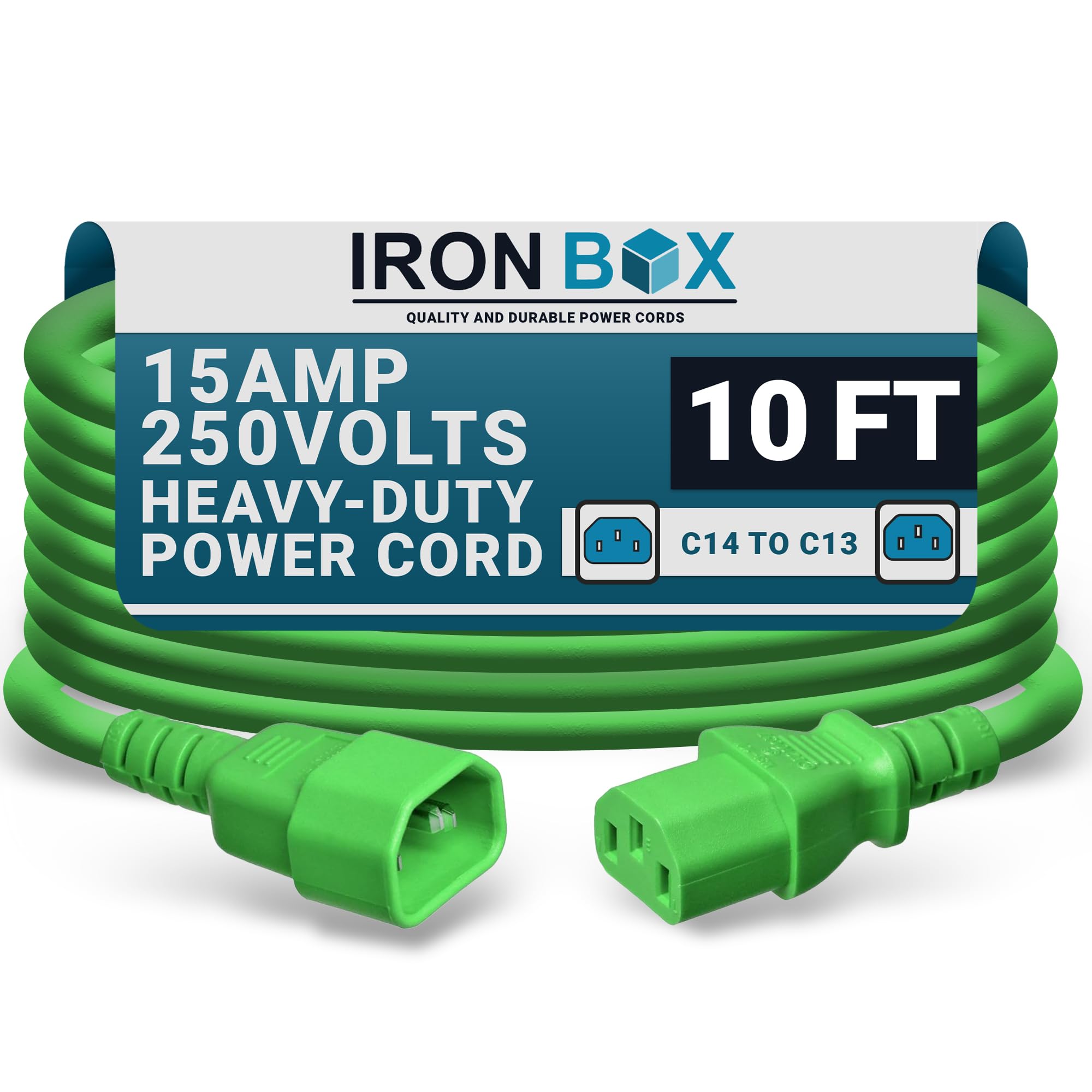 Amazon.com: C14 to C13 Power Cord - 10 Foot, Green, 15A/250V, 14/3