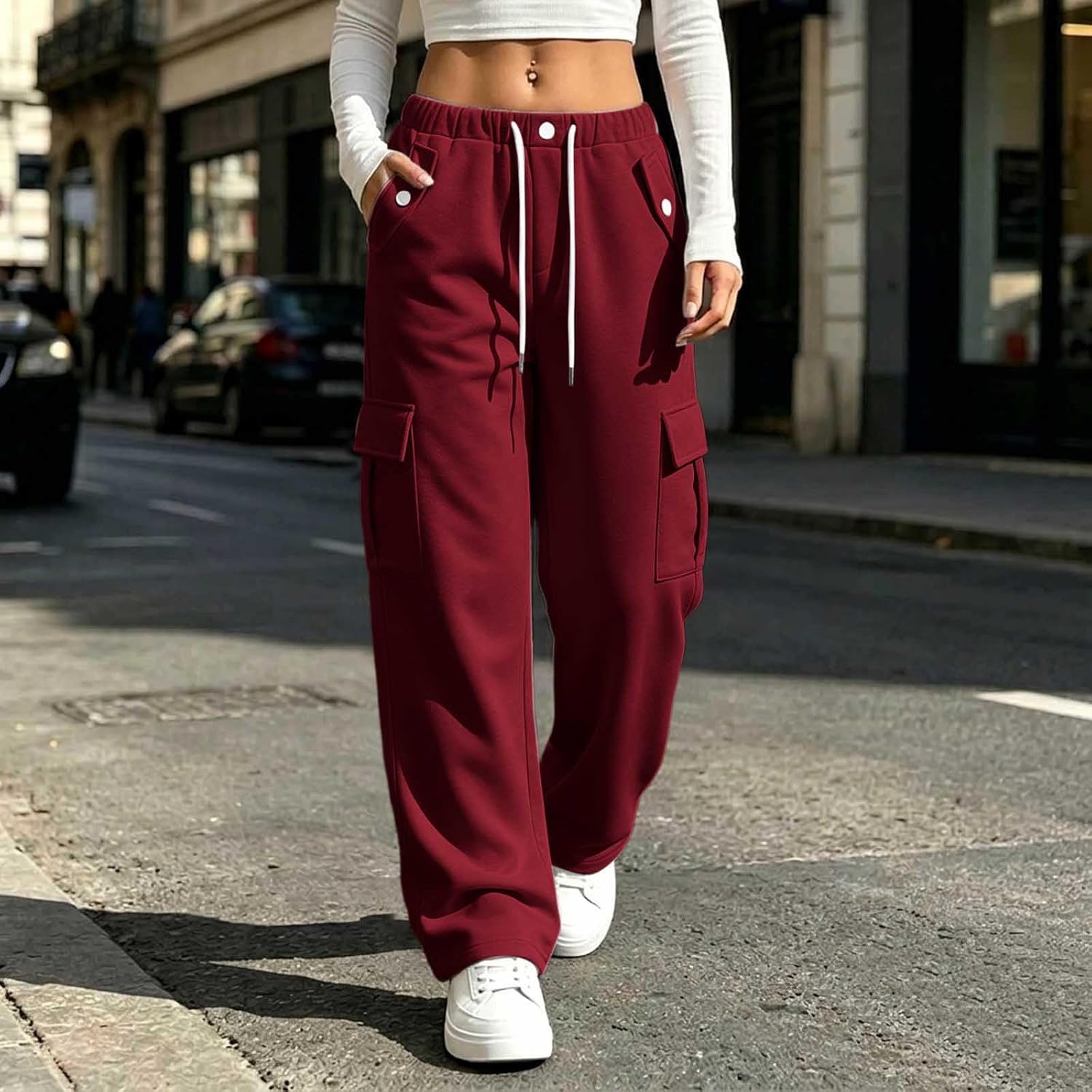 Cargo Sweatpants for Women Wide Leg Baggy Pants with Pockets