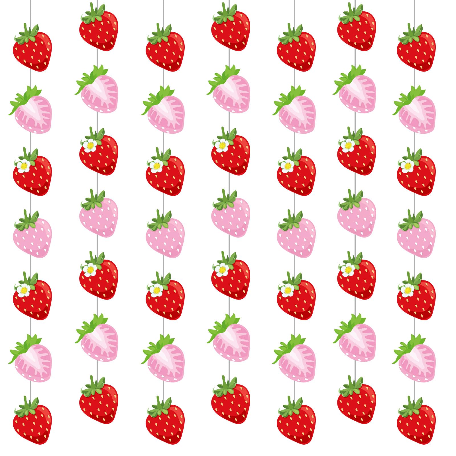 Duraaamo 8 Pack Strawberry Party Banner Decoration Summer Paper Garland Strawberry Paper Hanging Cutout Banners for Baby Shower Party Supplies Decor