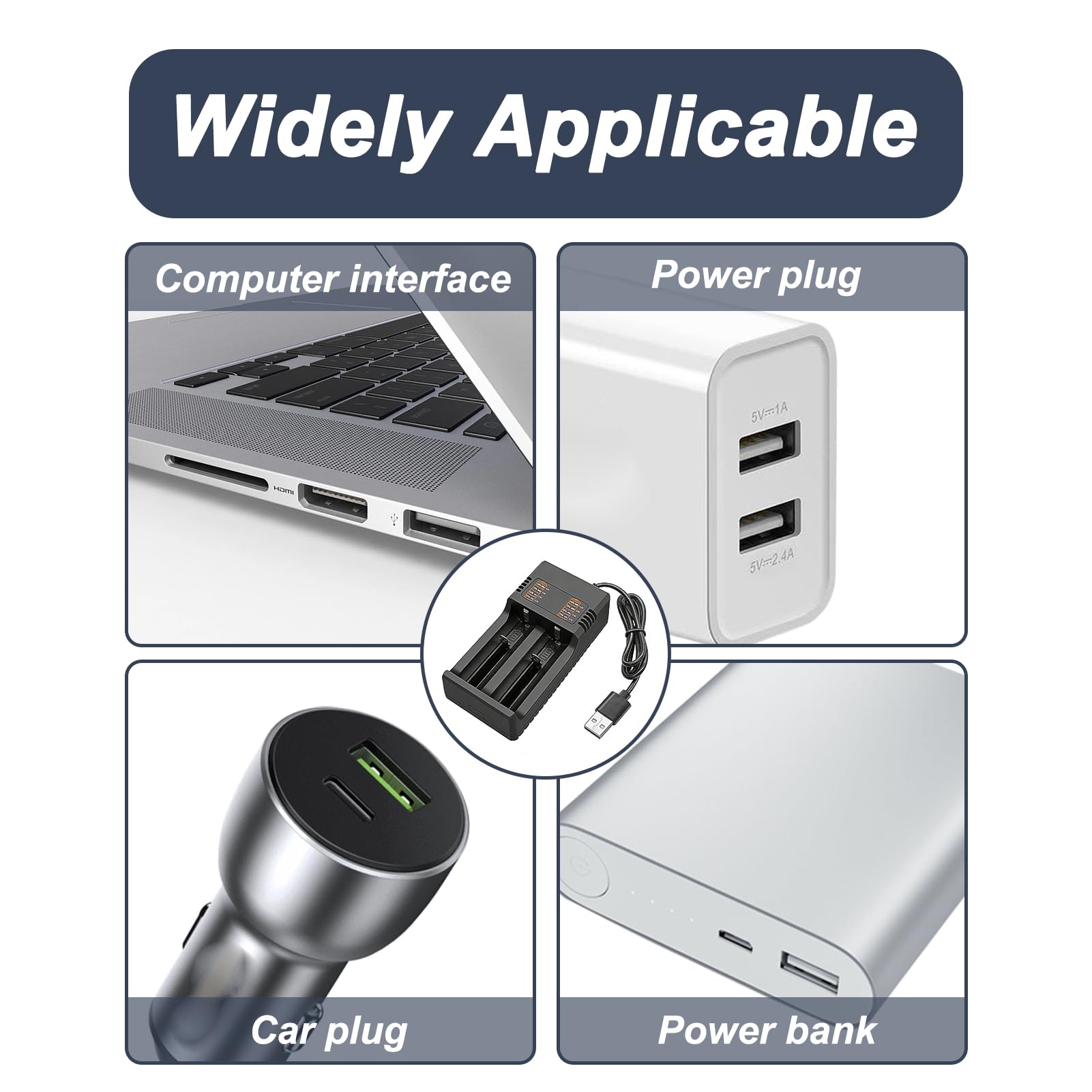 Cargador Rápido Inteligente 18650 USB, Cargador para Baterías 3.7V Li-Ion 2 Ranuras, con Pantalla LCD para 21700 26650 18500 18650 16340 14500, Universal para Baterías Litio con Protección Temperatura — view 6