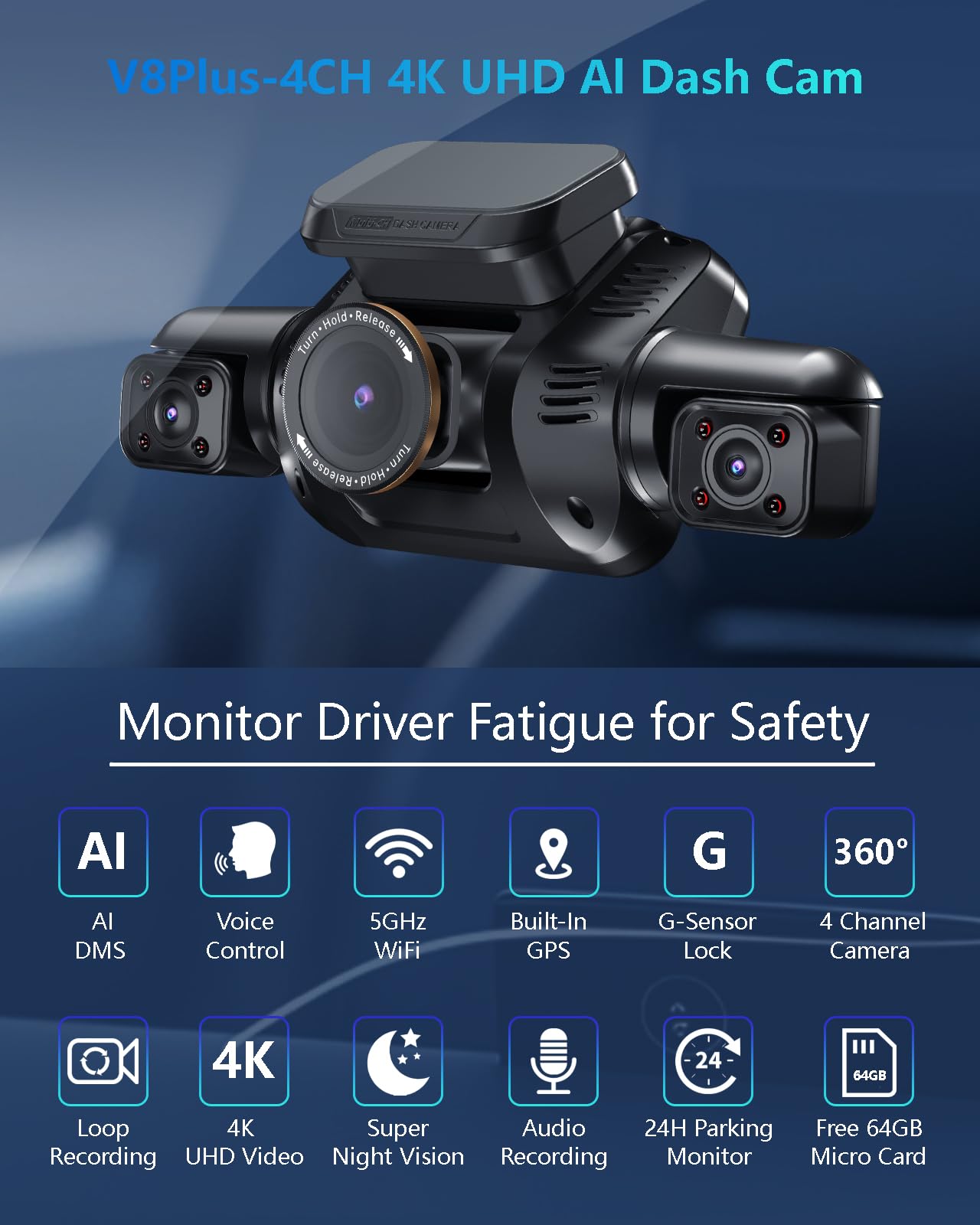 【新品】HUPEJOS AIドライブレコーダー V8PLUS Amazon.com: HUPEJOS AI Dash Cam Front Rear Inside with Driver