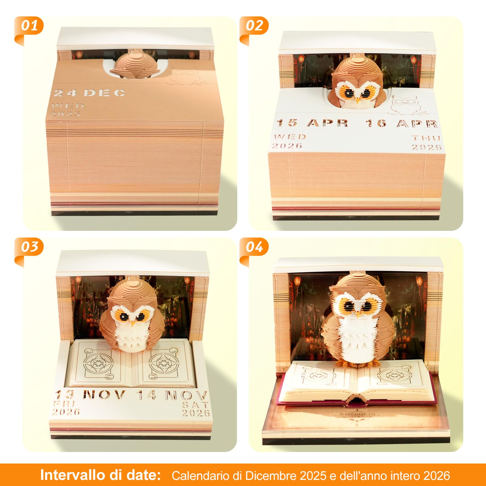Calendario 3D dicembre 2025 & 2026 – Aquila magica | il tuo calendario personale con modello di carta 3D | Decorazione da scrivania originale e incantevole decorazione invernale
