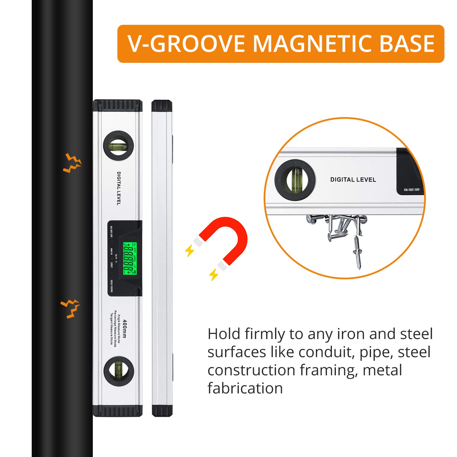 Neoteck cyfrowy poziomica bąbelkowa 400 mm/16 cali z cyfrowym wskaźnikiem audio Spirit Level-Finder kąt ze stopu aluminium z magnetyczną podstawą narzędzia pomiarowe kąt duży przezroczysty wyświetlacz