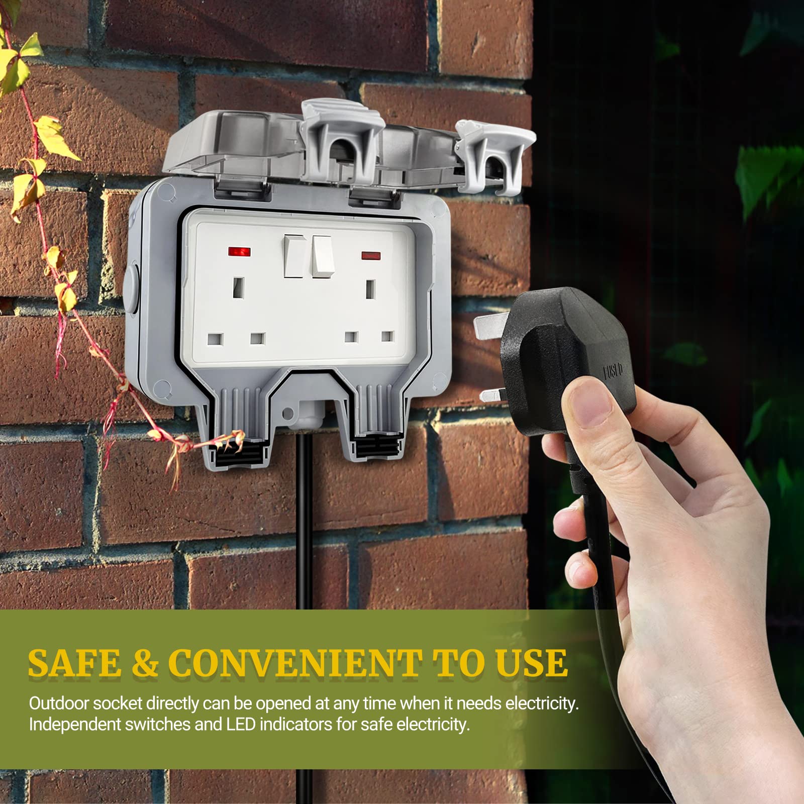 Buy Outdoor Sockets Weatherproof with 3M/10FT Extension Cable, 2 Gang