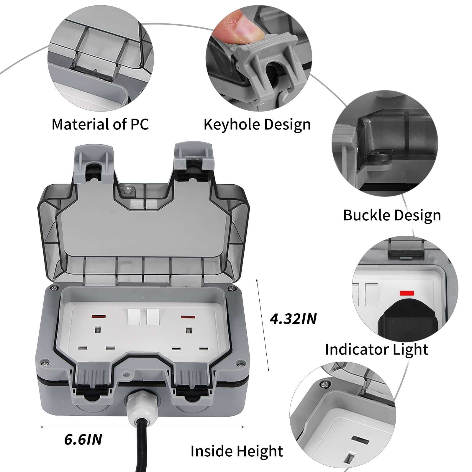 YUNYODA Electrical Double Weatherproof Outdoor Socket with 10FT/3M