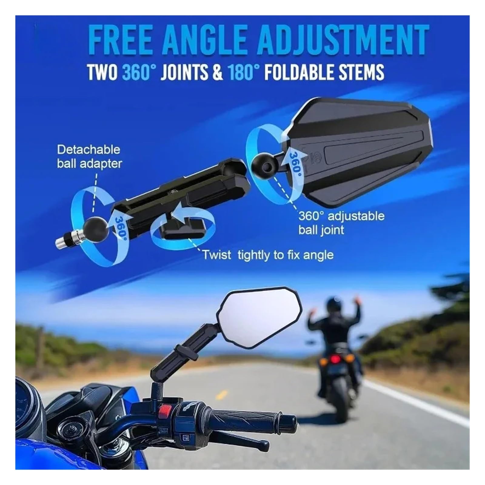 Espejo Lateral Moto retrovisor Espejo Retrovisor Universal para Motocicleta 2 Piezas Que Se Puede Girar Y Plegar Libremente. Compatible con Manillares De Superficies Lisas.