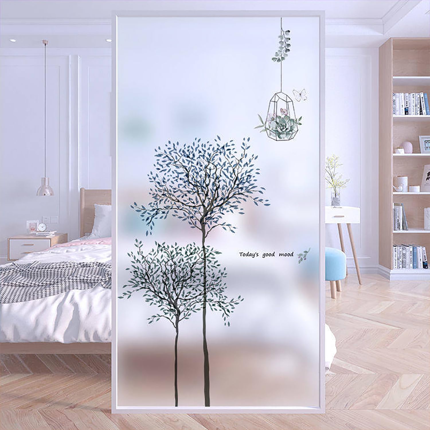 XQKXHZ Decorative Privacy Window Film Patterns Anti Glare Static Cling Window Film,Non-Adhesive Reusable Vinyl Films,Heat Control & UV Blocking Glass Sticker for Home,Bathroom & Kitchen,A,90x200cm