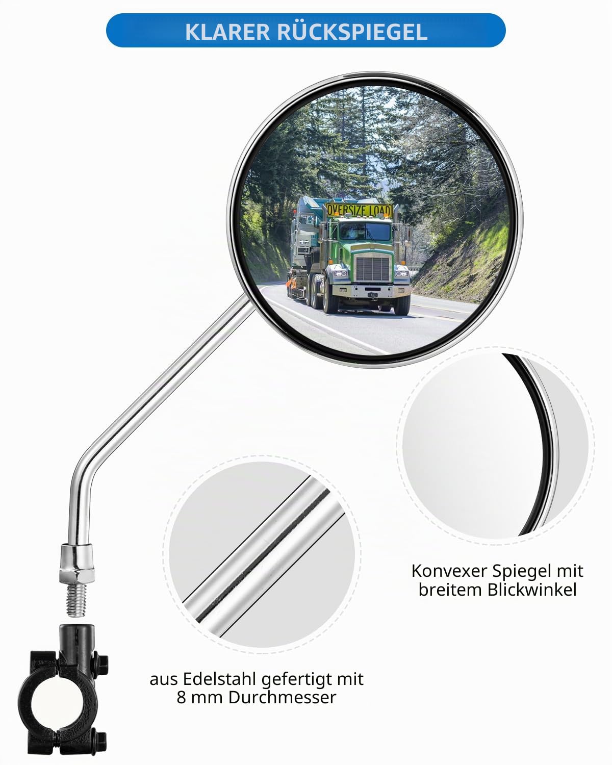 Fahrradlenker Rückspiegel, universell verstellbar, drehbar, klarer Spiegel für Mountainbike, Rennrad, Elektrofahrrad, Motorrad, Elektroroller, mit 8 mm installieren Basis (1 Paar konvex)