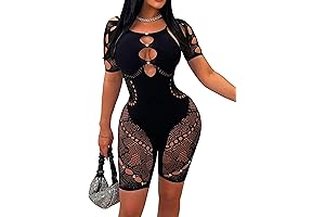 Women's Seductive Mesh Hollow-Out Club Short Jumpsuit