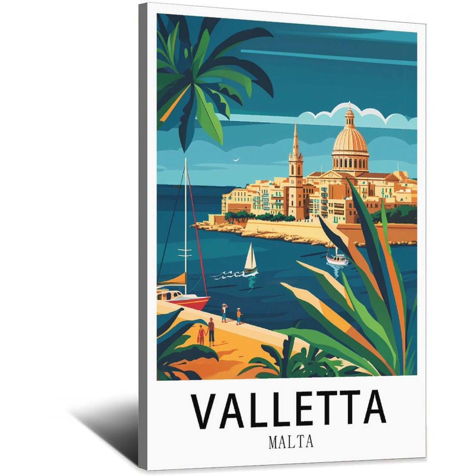 Sljgineu Frame-Style Valletta Malta Vintage Travel Posters 20X30inch(50X75cm) Canvas Wall Art Print Modern Painting Poster For Living Room Decor