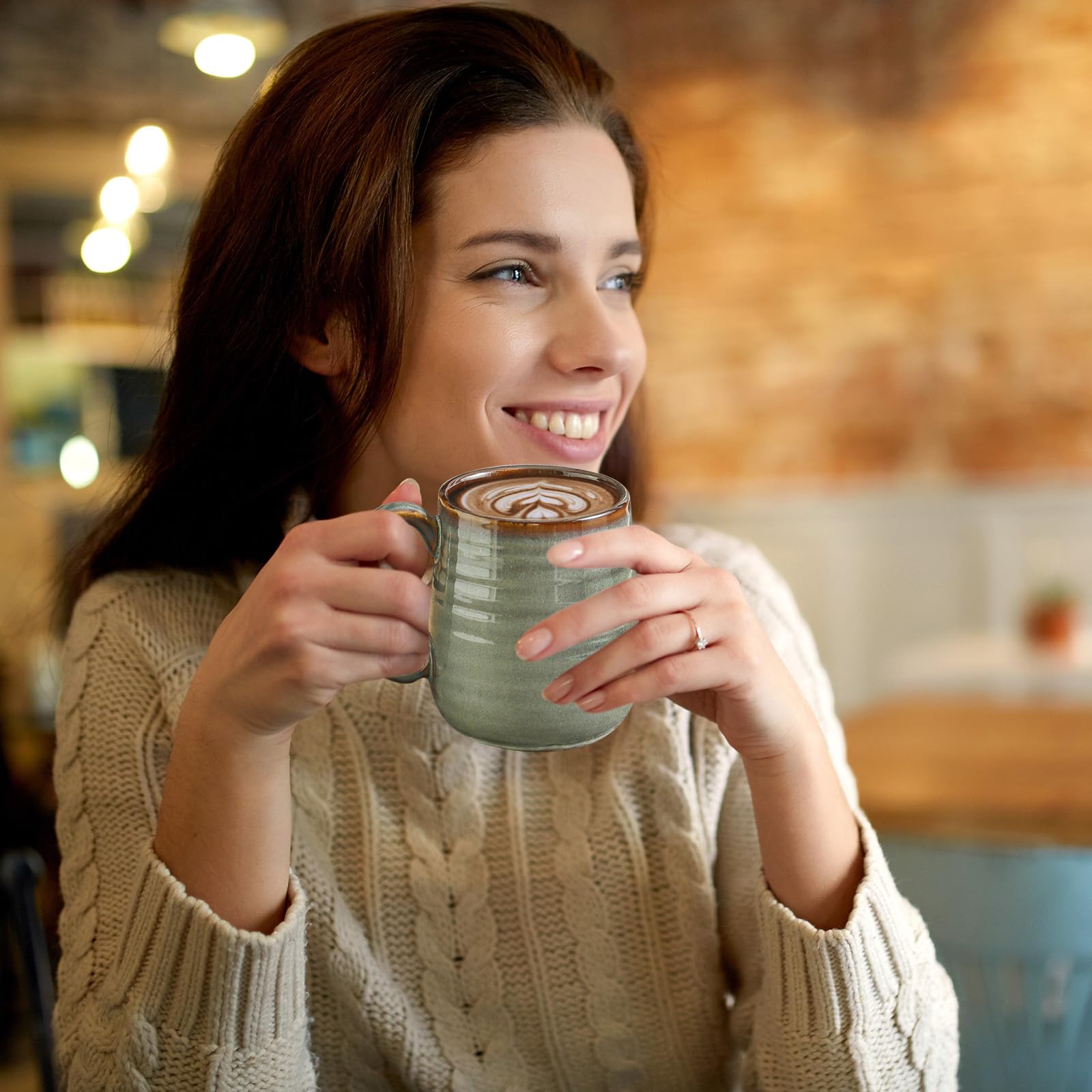 Hasense Set di 4 tazze da caffè in ceramica, 425 ml, tazze da caffè in porcellana, per tè, latte, cioccolata calda, tazze da caffè grandi, adatte al microonde e alla lavastoviglie, colore: grigio