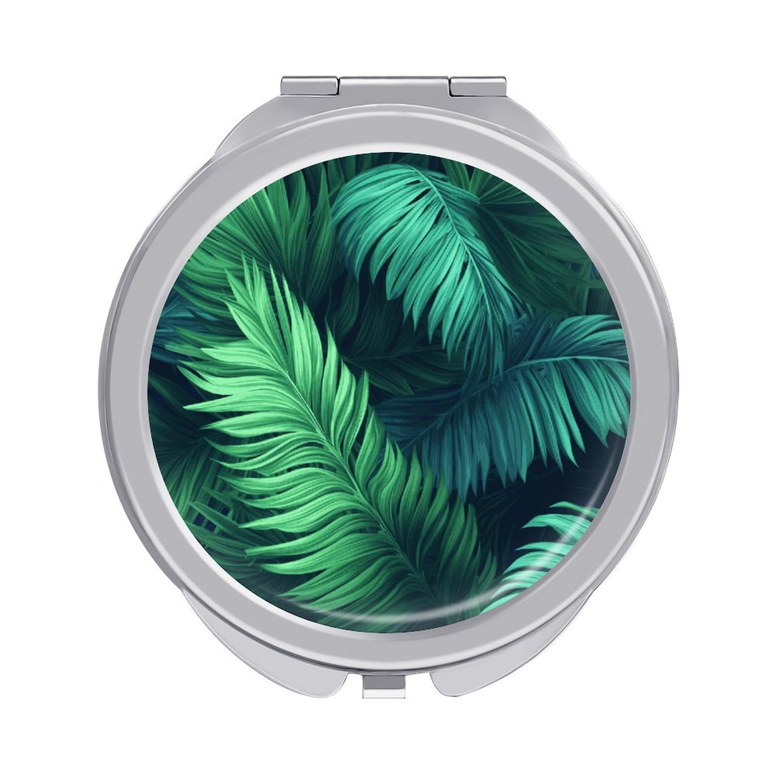 FekiLoot Tropical Palm Leaves Makeup Mirror Compact Round Travel Makeup Mirror Portable Folding Handheld Pocket Mirrors for Handbag and Purses Gift Mini Mirrors